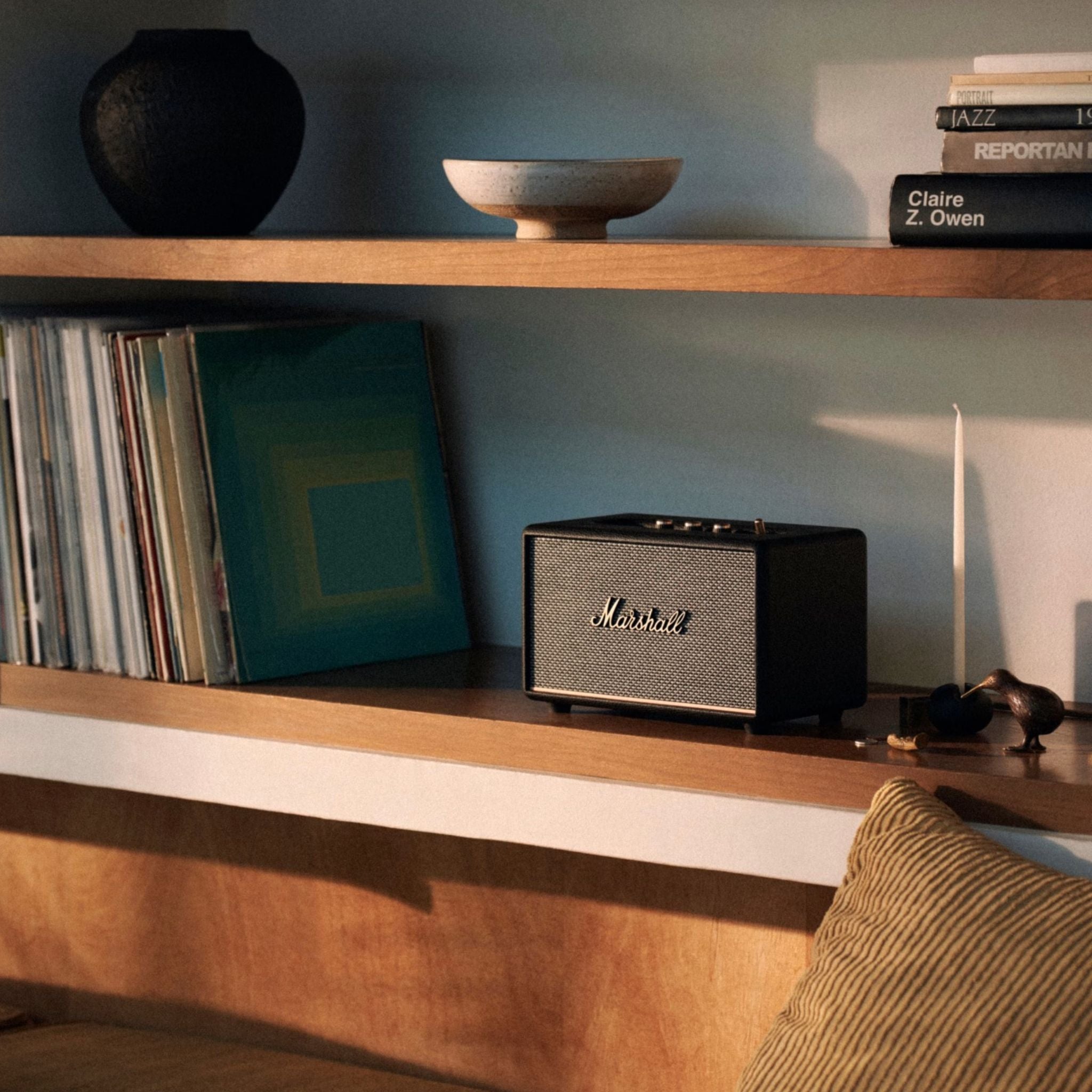 Marshall Action III Wireless Bluetooth Stereo Speaker with Bluetooth Version 5.2, 2 Hours Charging Time, 32 Hours Play Time, Fast Charging, Water Resistant, USB-C Charging Port - Black