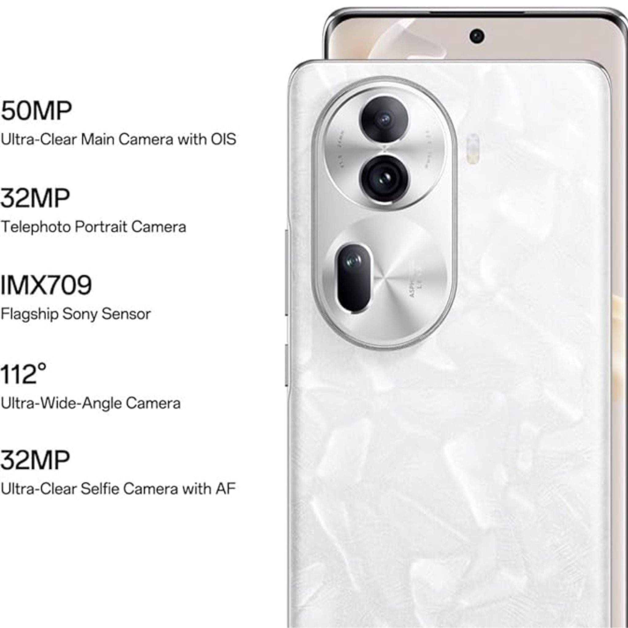 Oppo Reno 11 Pro 5G (Pearl White, 12GB RAM, 256GB Storage) Mediatek Dimensity 8200 Processor | AMOLED Display | Dual SIM | 4600mAh Battery
