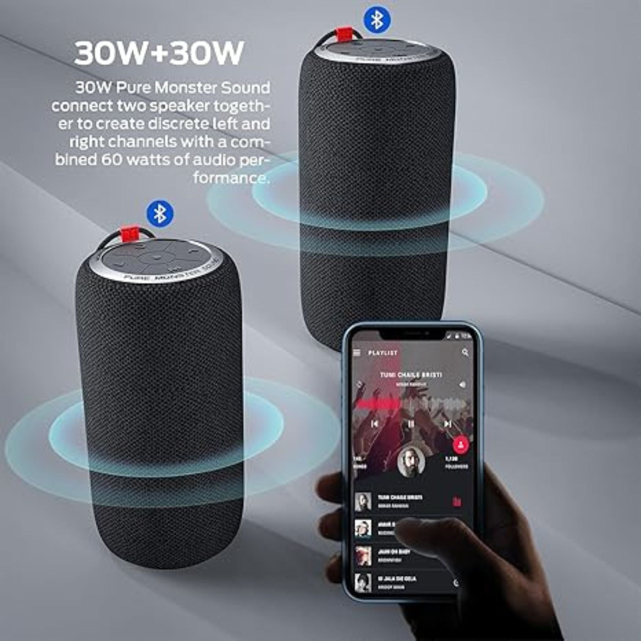 Monster S310 Bluetooth Speaker, Portable Bluetooth Speaker, 30W True Wireless Stereo Pairing Deliver Dynamic Sound, Waterproof Speaker, Bluetooth 5.2 Built-in Mic, 24H, for Family Outdoor