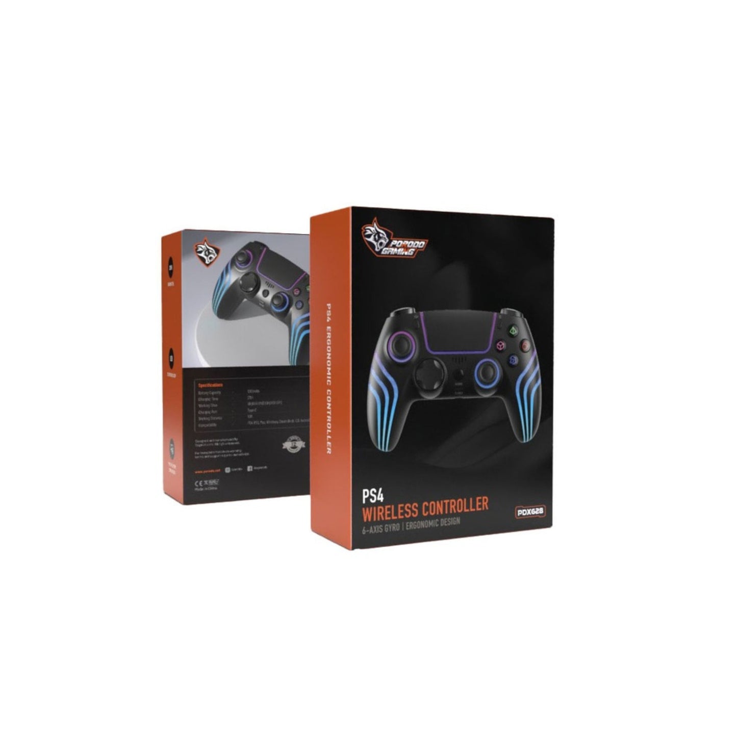 Porodo Gaming PS4 Gamepad Wireless Controller 6-Axis Gyro & Ergonomic Design with Cool Light Patterns - Black