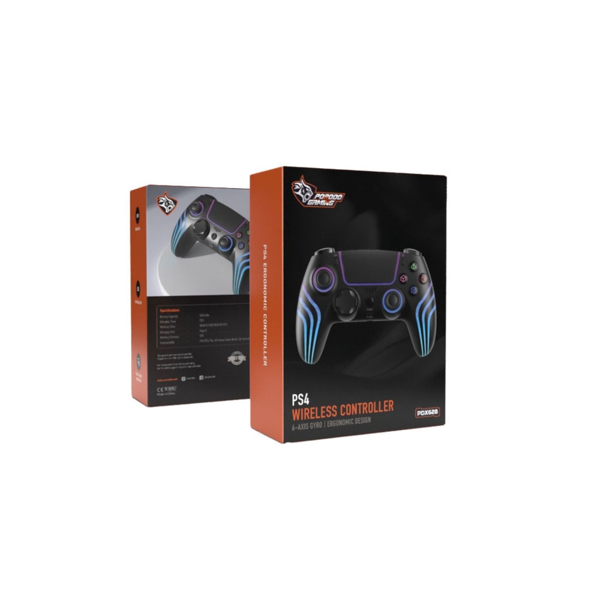 Porodo Gaming PS4 Gamepad Wireless Controller 6-Axis Gyro & Ergonomic Design with Cool Light Patterns - Black