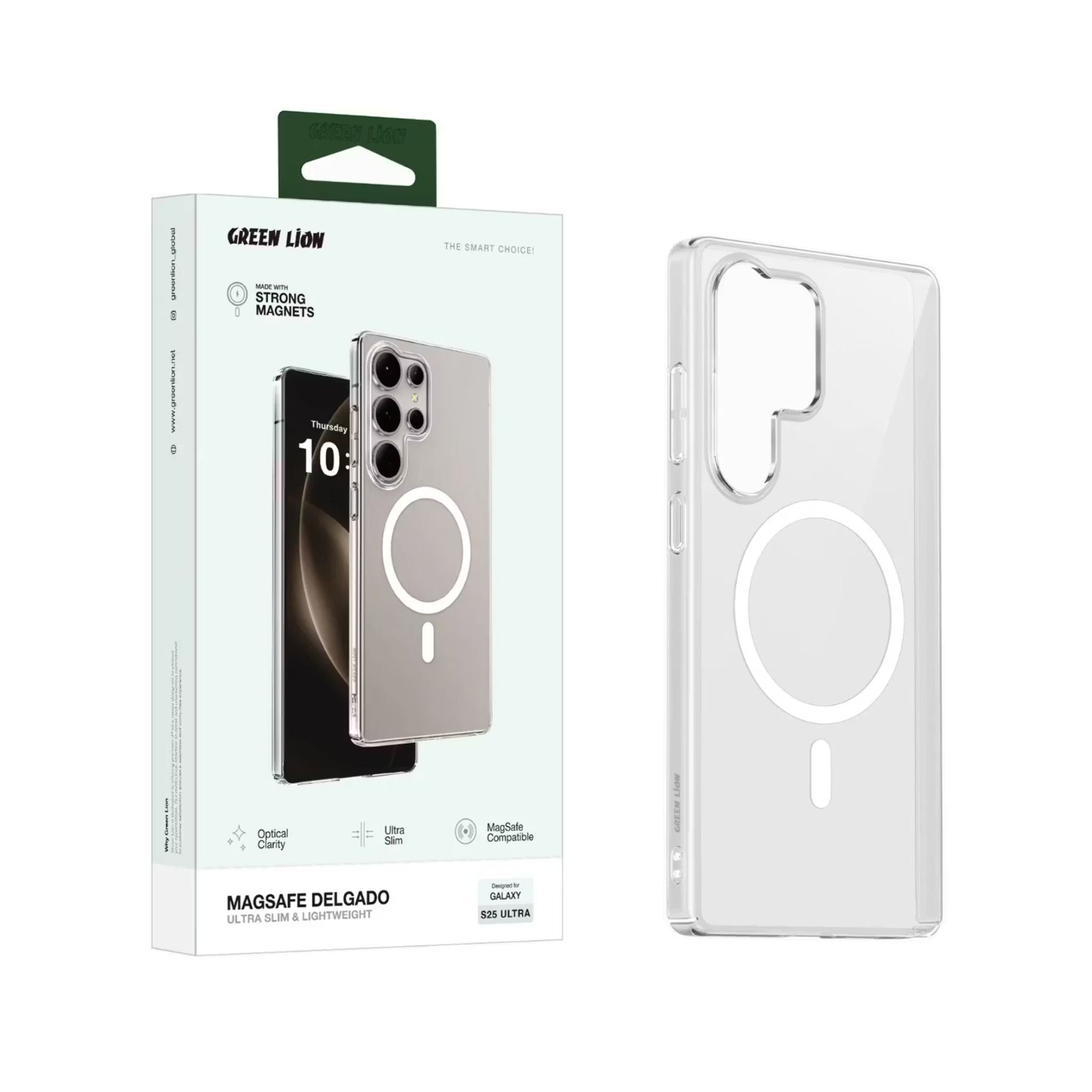 Green Lion Magsafe Delego Case for Samsung Galaxy S25 Ultra, MagSafe Compatibility, Comfortable Grip, Optical Clarity, Anti-Fingerprint, Raised Edge, Lightweight, Ultra Slim - Clear