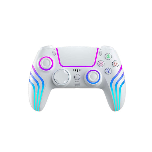 Porodo Gaming PS4 Gamepad Wireless Controller 6-Axis Gyro & Ergonomic Design with Cool Light Patterns - White