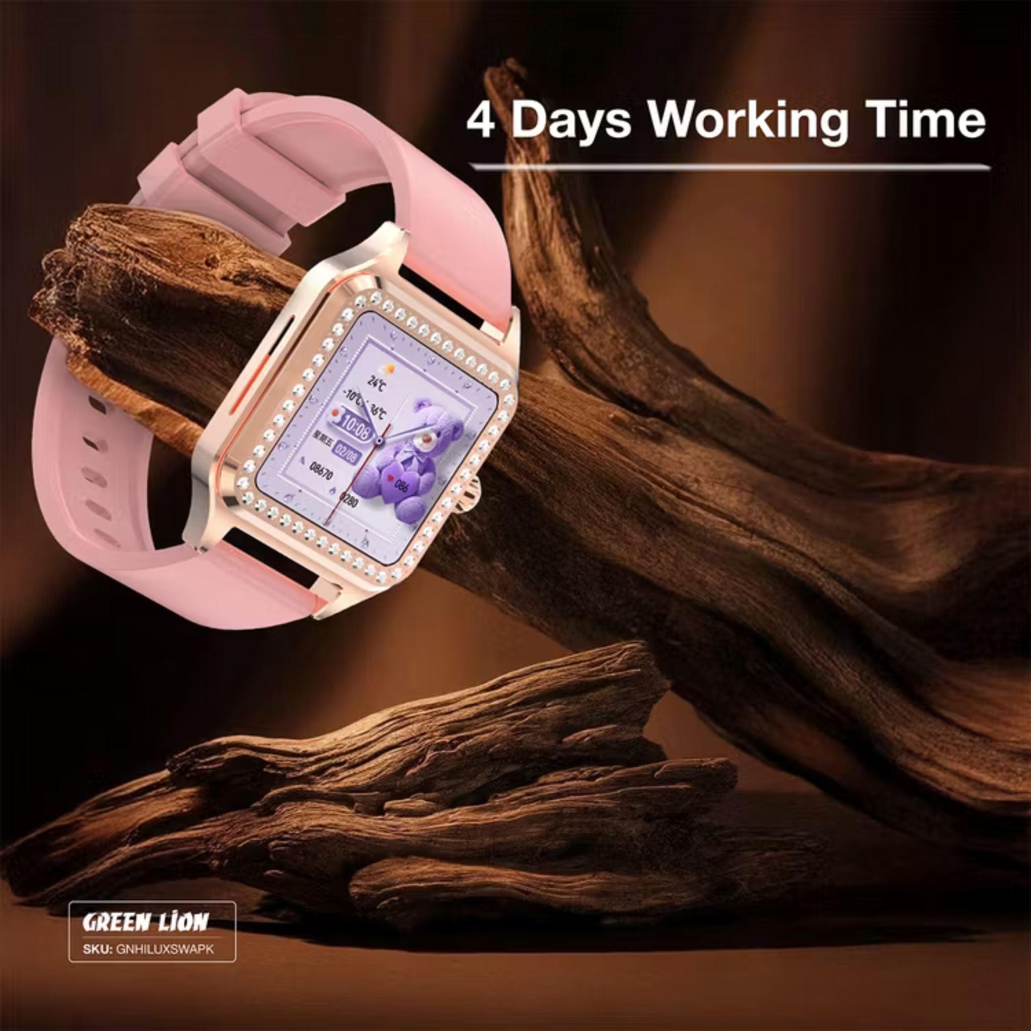 Green Lion Hilux Smart Watch with Extra Strap, 1.3" TFT IPS Display, 2-4 Days Working Time, 450nits Brightness, Sport Modes & Activity Tracking, Health Monitoring, 150mAh Battery, Bluetooth Version 5.4 - Pink