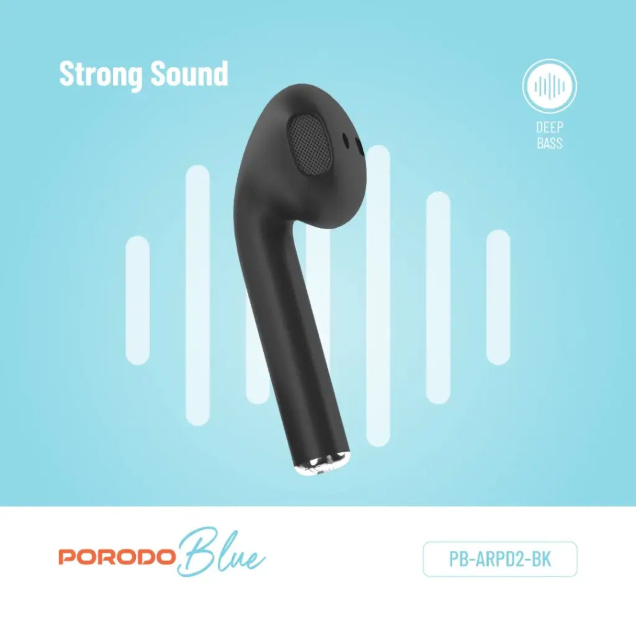 Porodo Deep Bass Wireless Earbuds 2, 20H Total Working Time, Wireless Charging, Independent Earbuds, Touch Control, Connectivity with Bluetooth 5.0 One-Step Pairing - Black