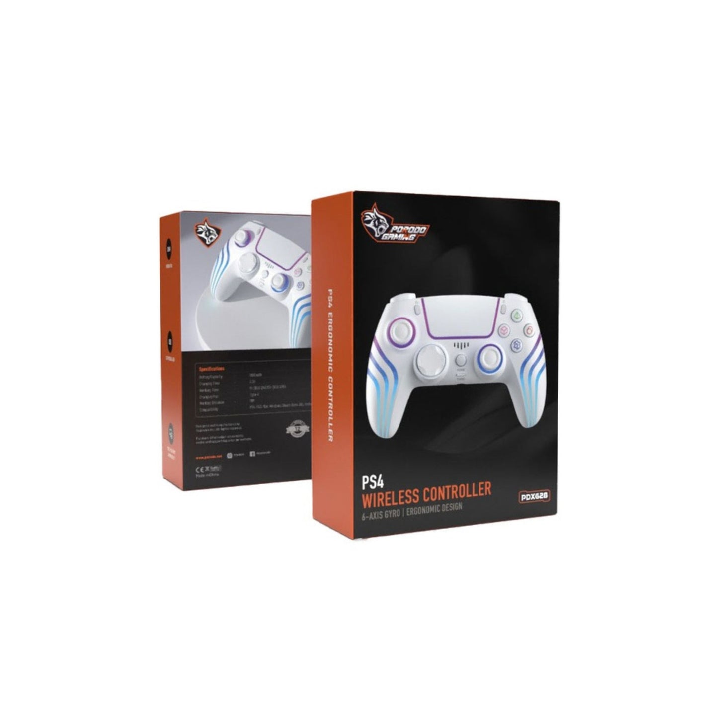 Porodo Gaming PS4 Gamepad Wireless Controller 6-Axis Gyro & Ergonomic Design with Cool Light Patterns - White