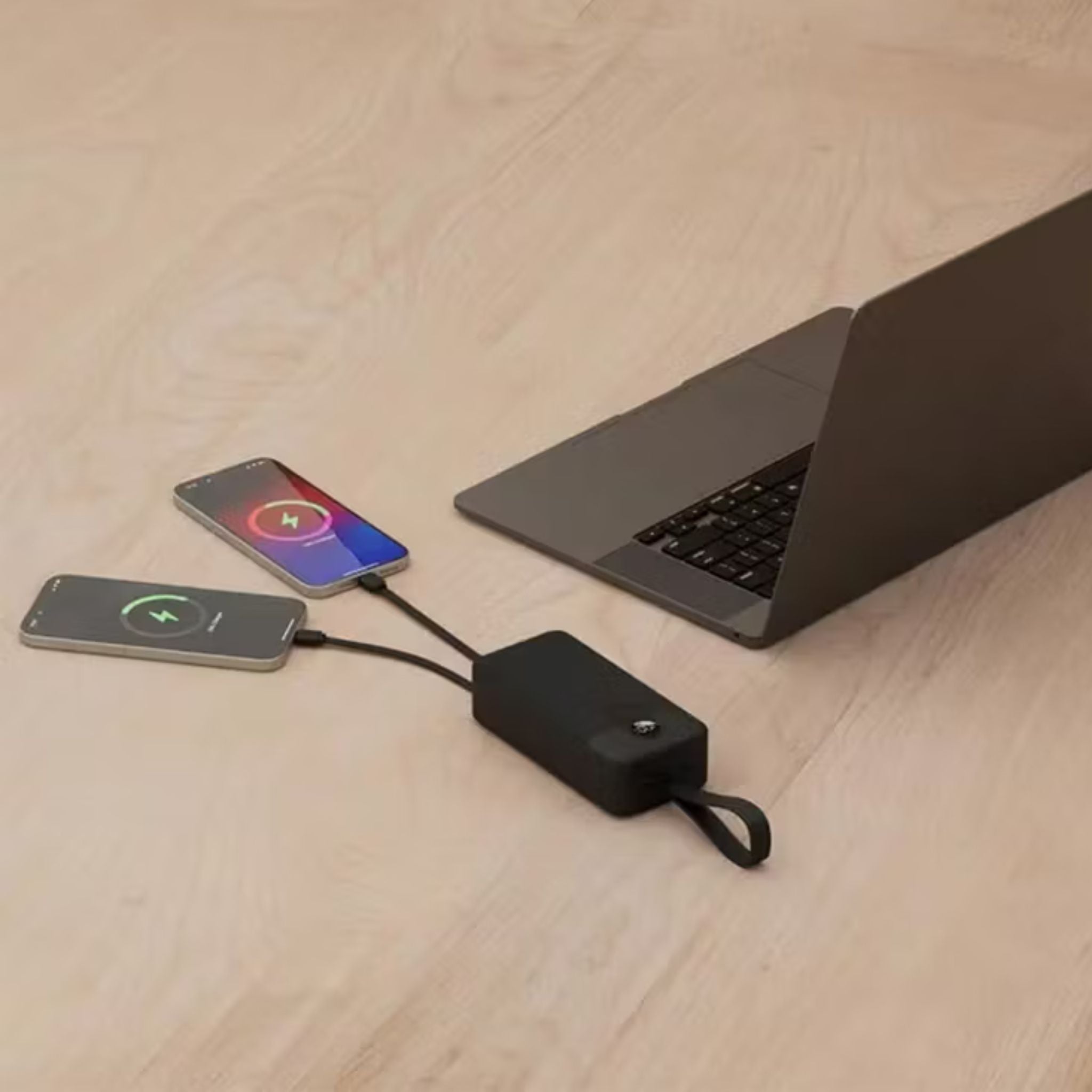 Porodo 30000mAh Power Bank with Built-in Type-C & Lightning Cables, 22.5W Power Delivery, Simultaneous Charging, 0%-60% Charge in 35 Minutes, Digital Display - Black