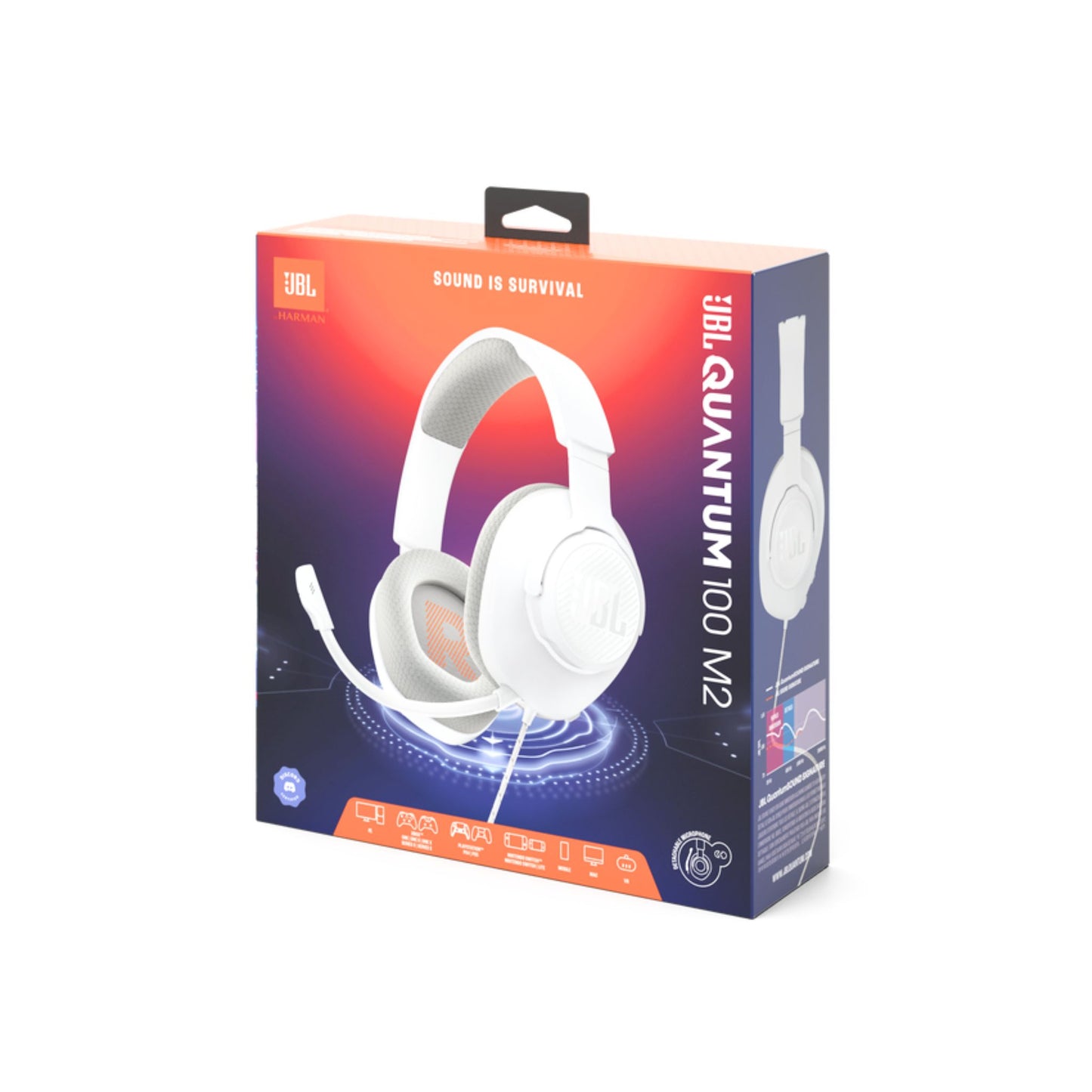 JBL Quantum 100M2 Wired Over-Ear Gaming Headset with JBL QuantumSOUND Signature, 3.5 mm Jack, Multi-Platform Compatibility and Removable Microphone with Mute Option_White