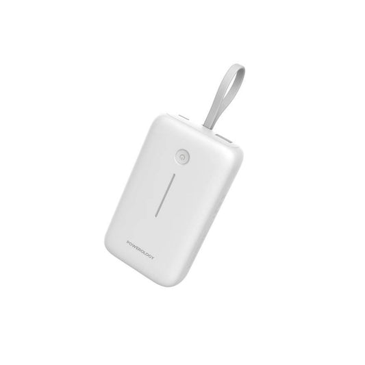 Powerology 20000mAh Power Bank with Detachable USB-C Wire, 30W Power Delivery, 3-Device Charging, Long Time Standby, Universal Phone Compatibility, Built-in Safeguards - White