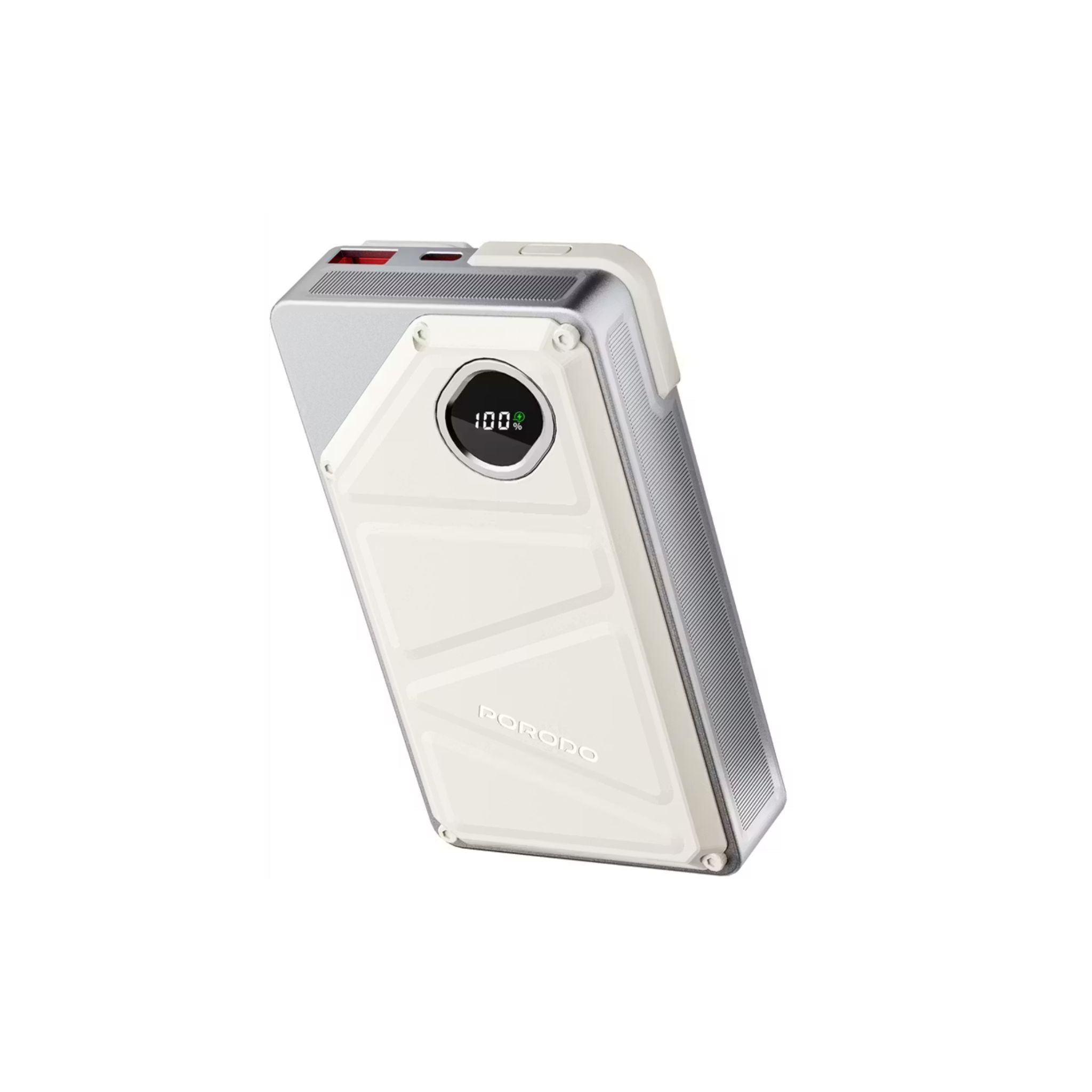 White electronic device with digital display on a white background