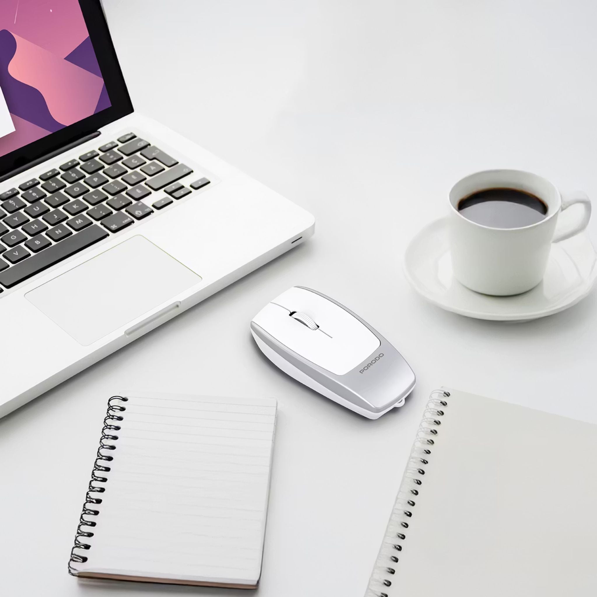 Porodo 1600DPI Wireless Mouse with Card Reader, 120mAh Battery, ABS Material, Bluetooth Version 5.1, 10m Working Distance, Silent Efficient Performance, Plug & Play - Silver
