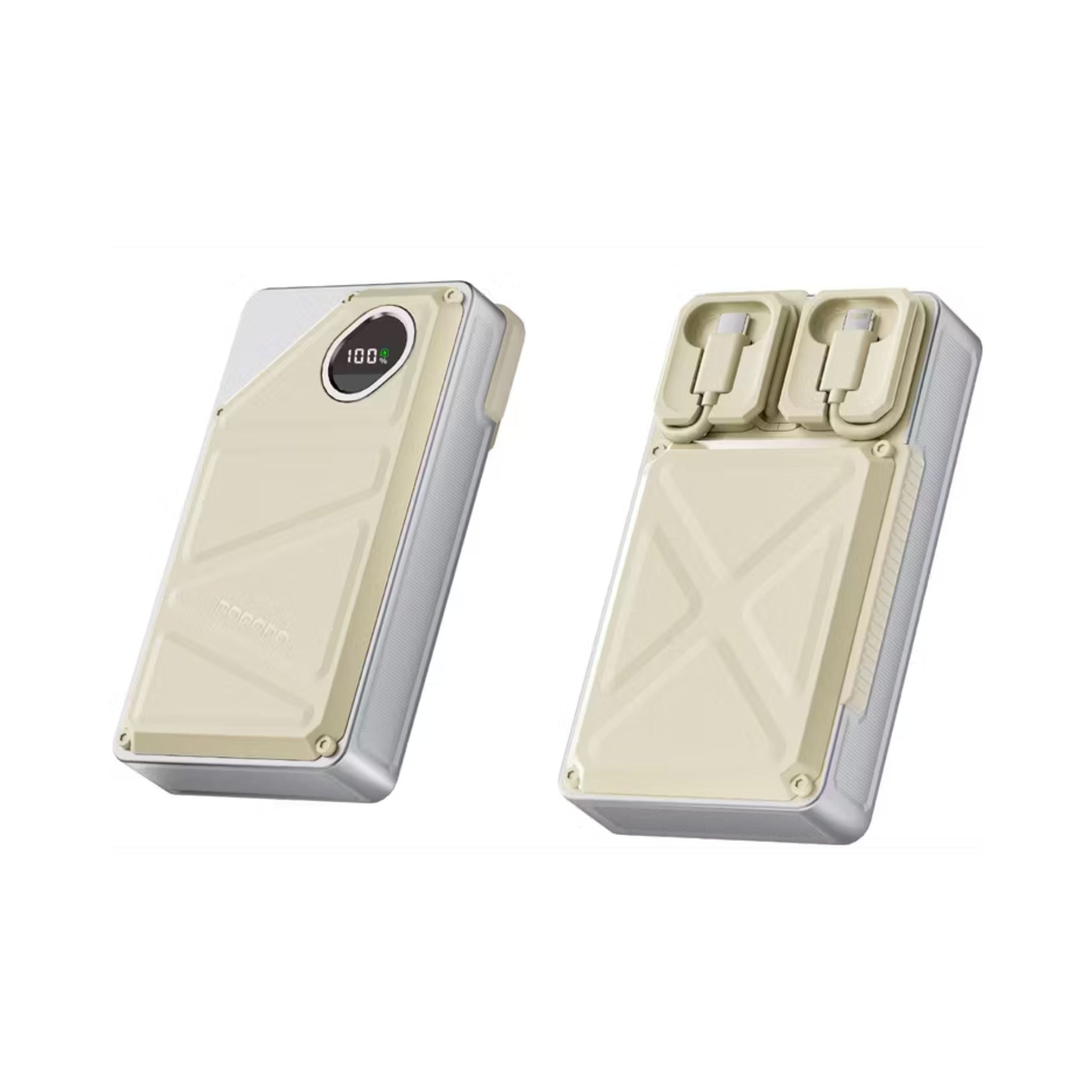 Porodo Power Bank 2x Type-C, 20000mAh, 2.4A Lightning, 22.5W USB-A Output, PD 20W, Digital Display, Simultaneous Charging - White