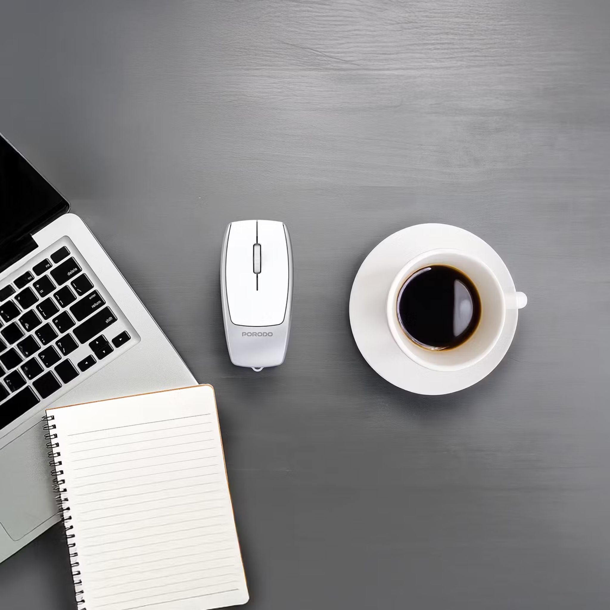 Porodo 1600DPI Wireless Mouse with Card Reader, 120mAh Battery, ABS Material, Bluetooth Version 5.1, 10m Working Distance, Silent Efficient Performance, Plug & Play - Silver