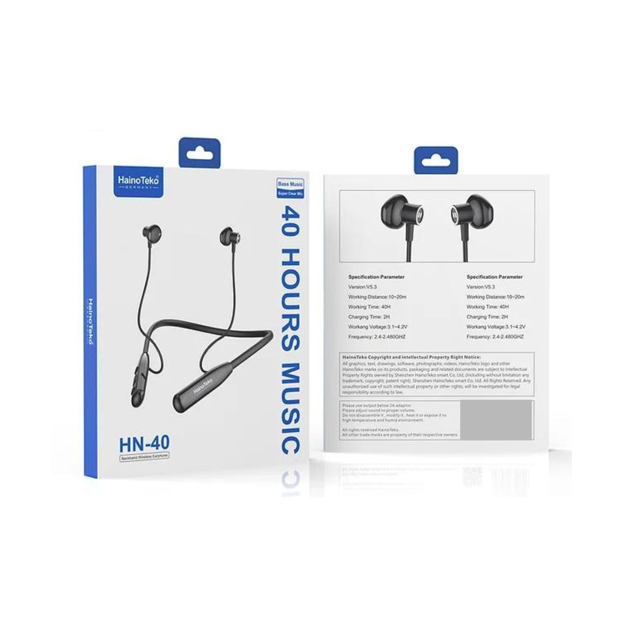 Haino Teko Germany HN 40 Neckband Wireless Bluetooth Earphone with Super Clear Mic and 40 Hours Music_Black