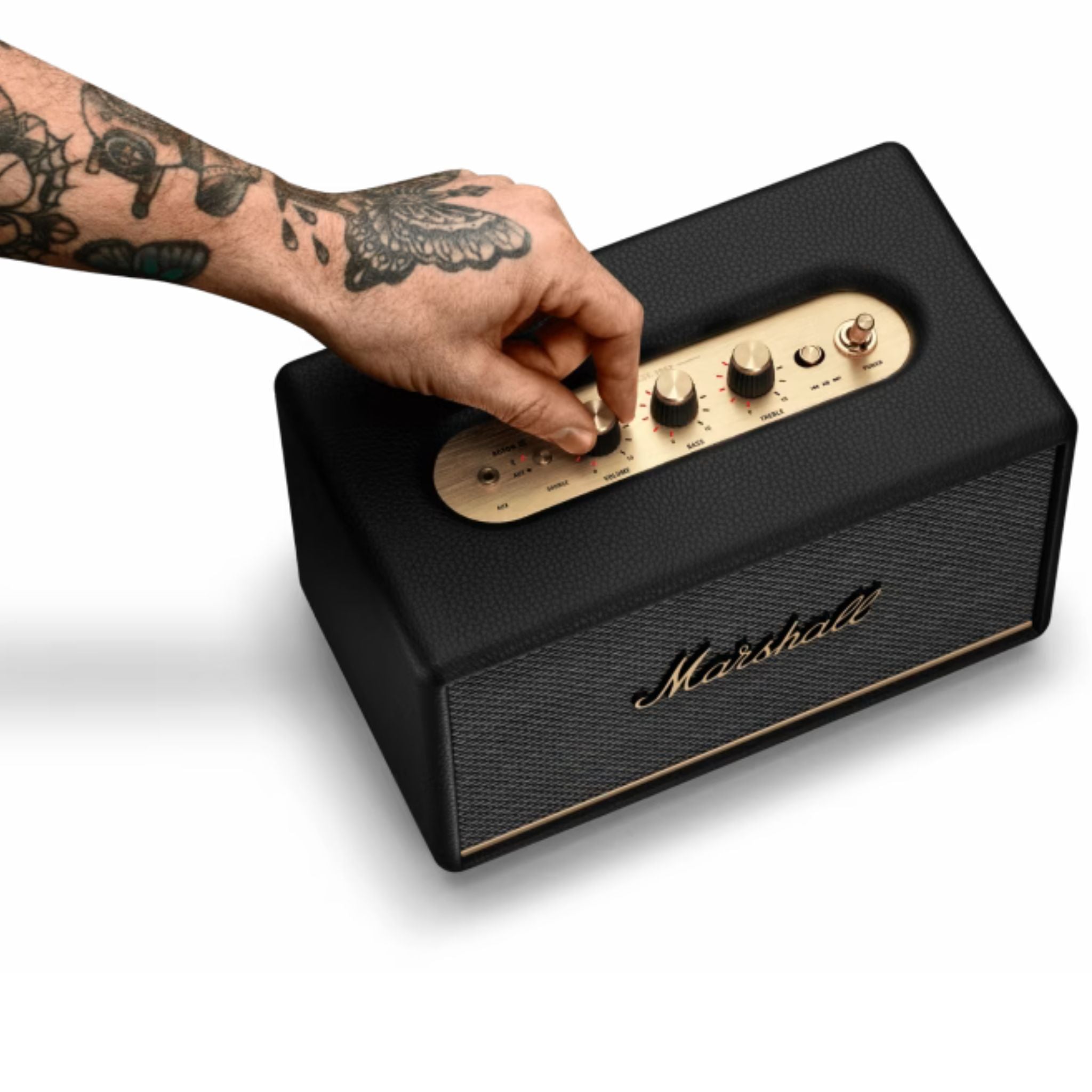 Marshall Action III Wireless Bluetooth Stereo Speaker with Bluetooth Version 5.2, 2 Hours Charging Time, 32 Hours Play Time, Fast Charging, Water Resistant, USB-C Charging Port - Black