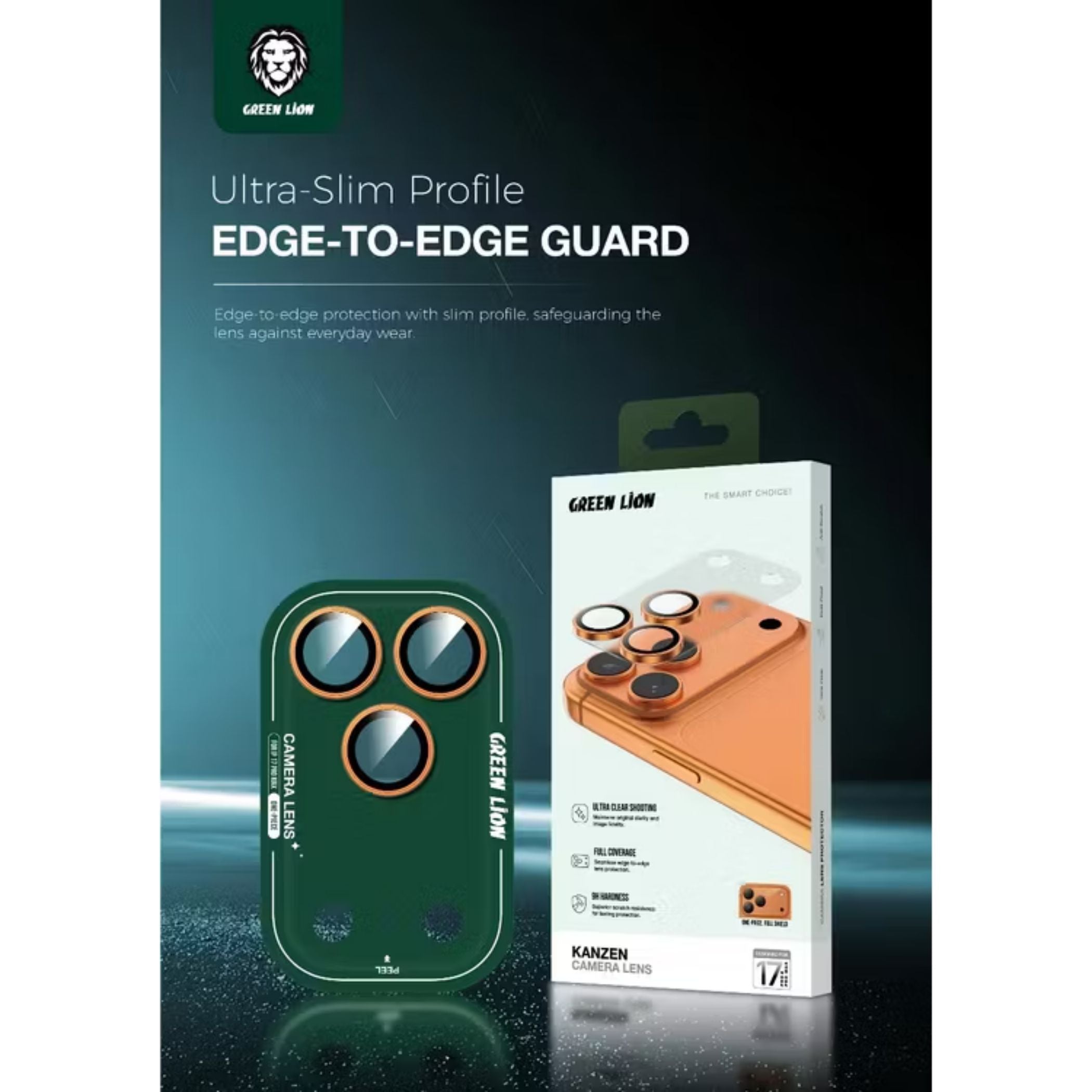 Green Lion Kanzen Camera Lens for iPhone 17 Pro Max, 9H Hardness, Easy to Apply, Anti Fingerprint, Bubble Free, Full Coverage, Ultra Clear Shooting, Impact Resistant, Ultra-Thin Base - Orange