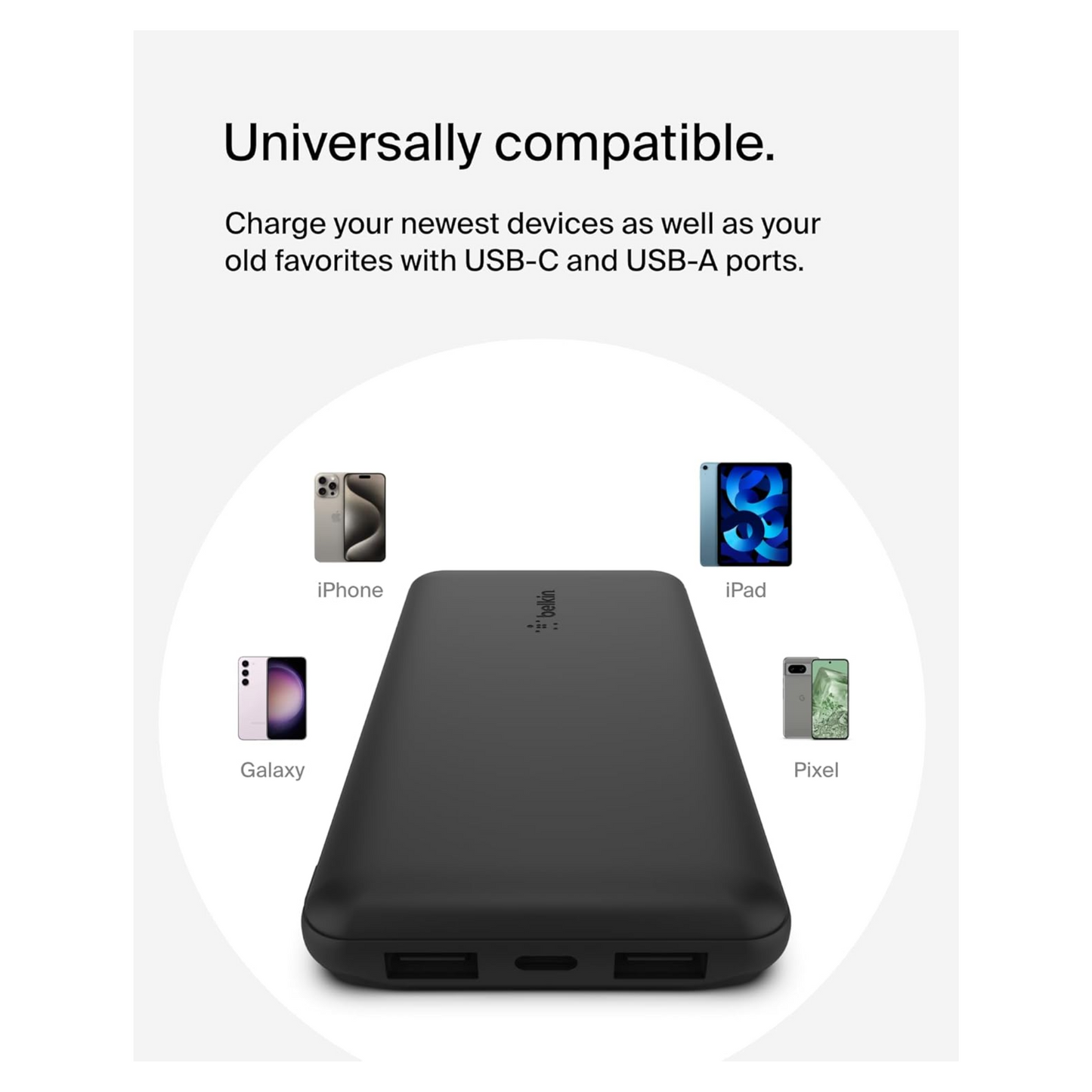Belkin USB-C POwerbank USB-C port: Up to 15W output  USB-A ports: Up to 12W output each 10000 mah - Black