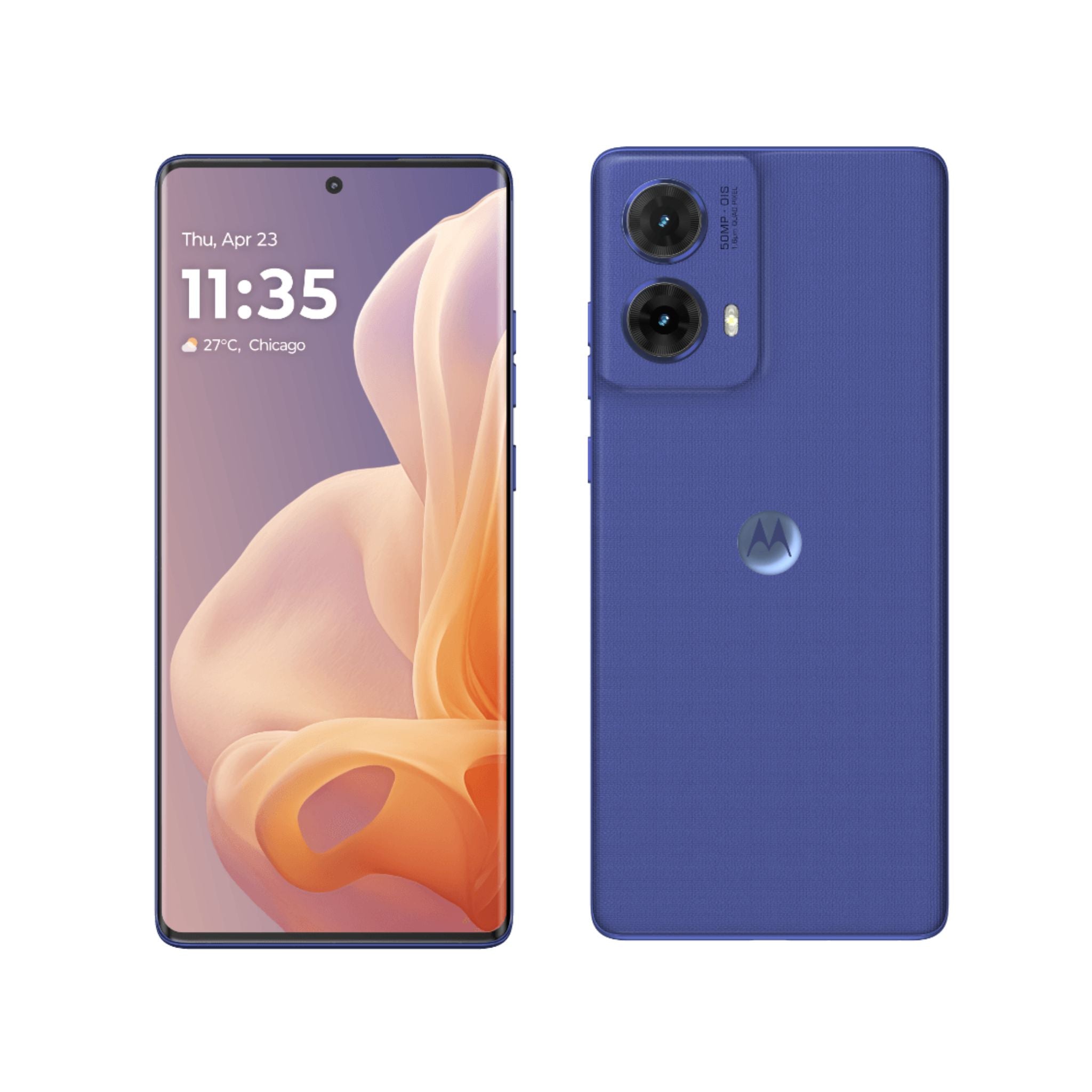 Smartphone with front and back views on a white background