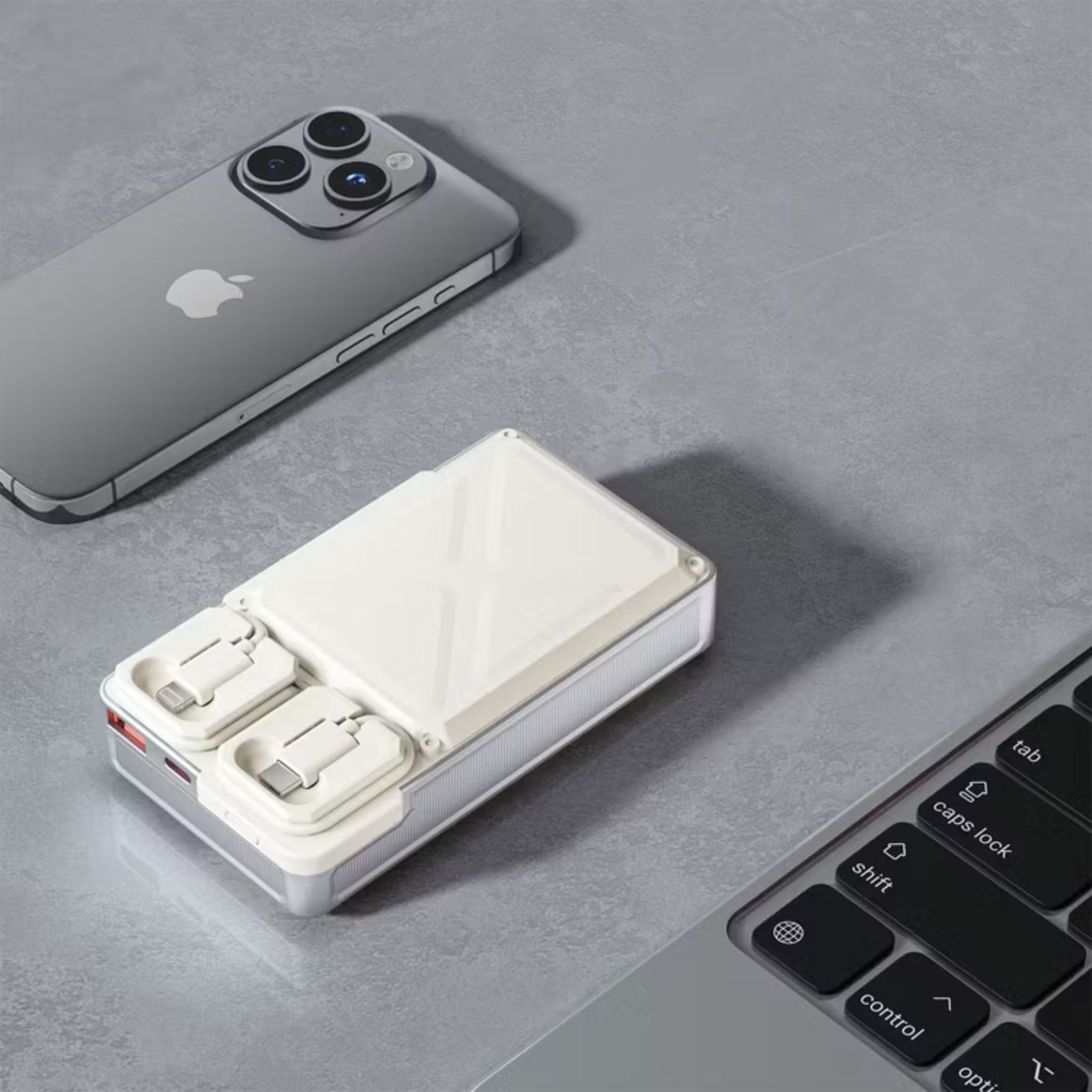 Porodo Power Bank 2x Type-C, 20000mAh, 2.4A Lightning, 22.5W USB-A Output, PD 20W, Digital Display, Simultaneous Charging - White