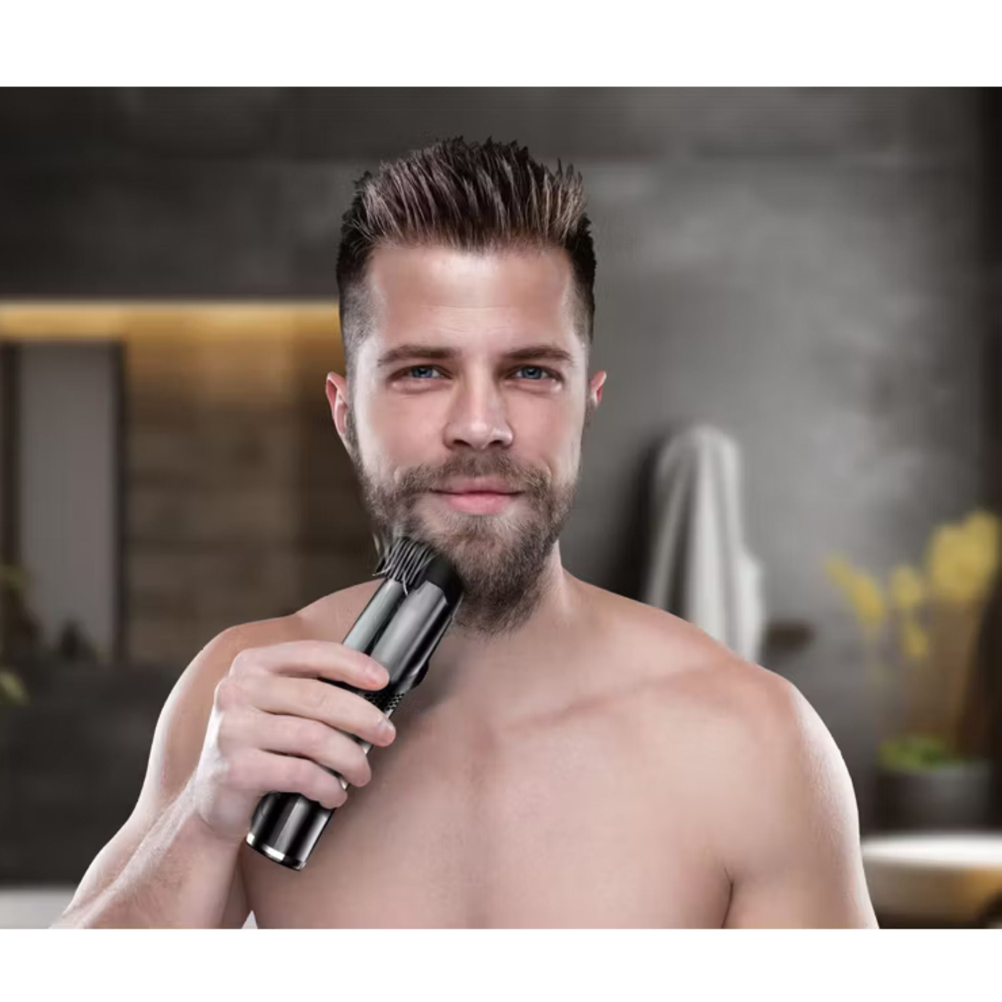 Porodo Air Suction Beard & Body Trimmer, 90 Minutes Working Time , 3 Hours Recharge Time, Type-C Charging Port, Digital Display, Washable, IPX6 Waterproof Rating, 1400mAh Battery - Gray / Black