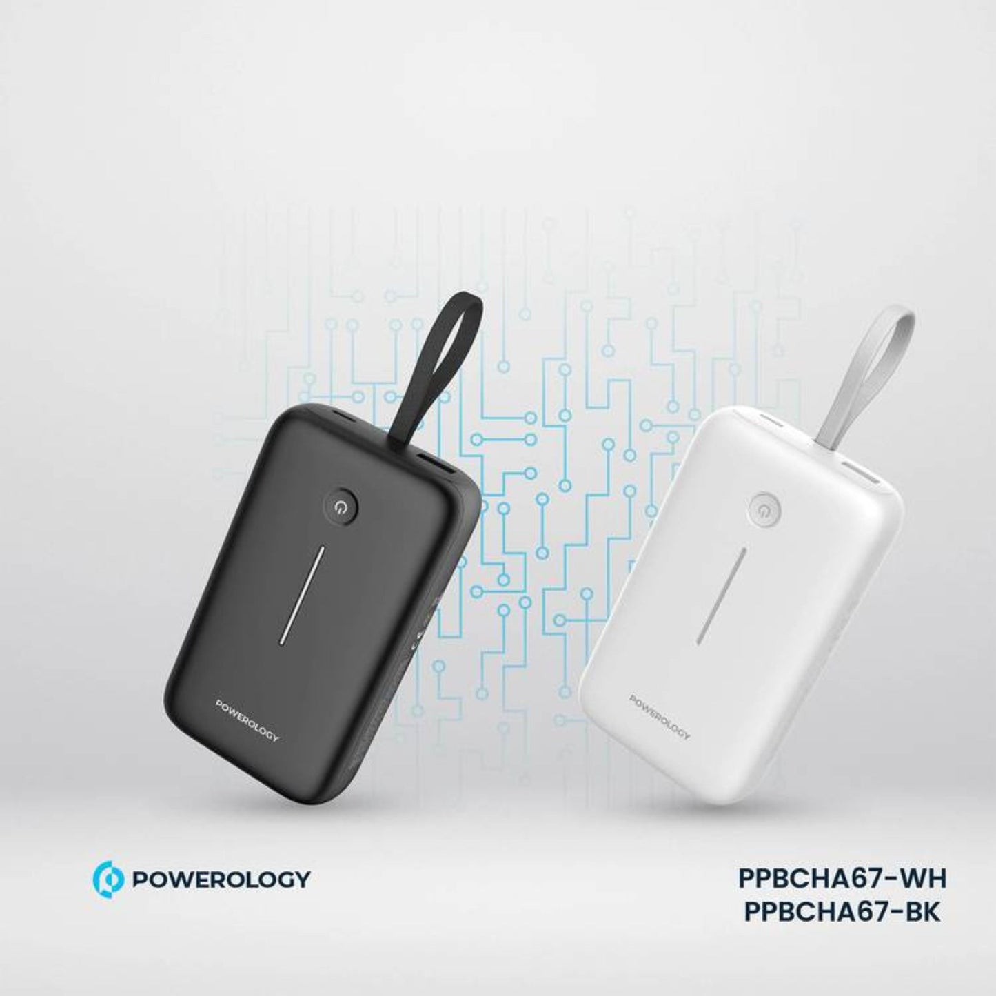 Powerology 20000mAh Power Bank with Detachable USB-C Wire, 30W Power Delivery, 3-Device Charging, Long Time Standby, Universal Phone Compatibility, Built-in Safeguards - White