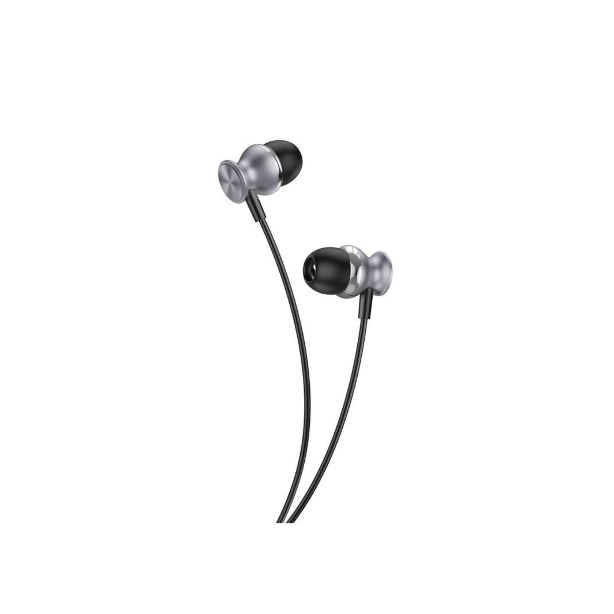 A pair of in-ear Green Lion metal earphones with a 3.5MM audio jack in black color.