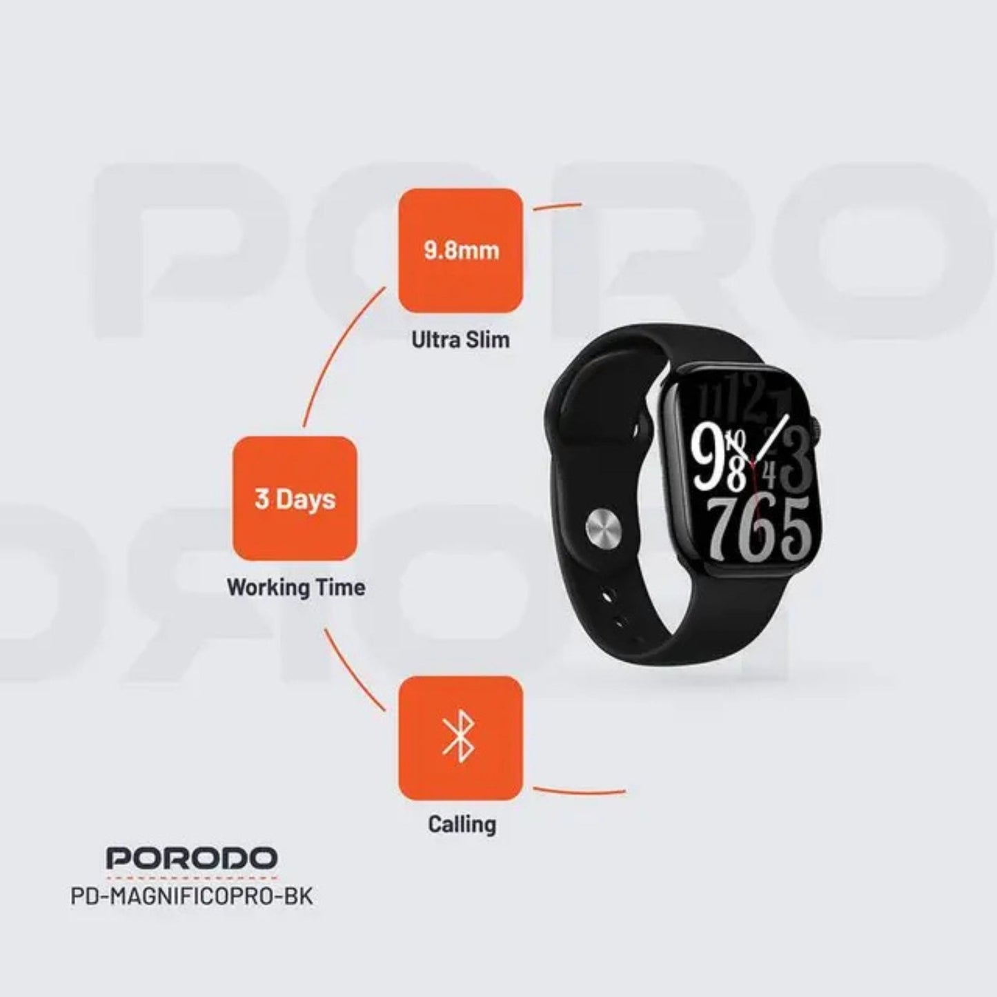 Porodo MagnificoPro Smart Watch with Dual Straps,Up to 5 Days of Working Time,Activity Tracker & Health Monitoring, Apps Notification, Camera Shutter, Voice Assistant, Multiple Sports Mode - Black