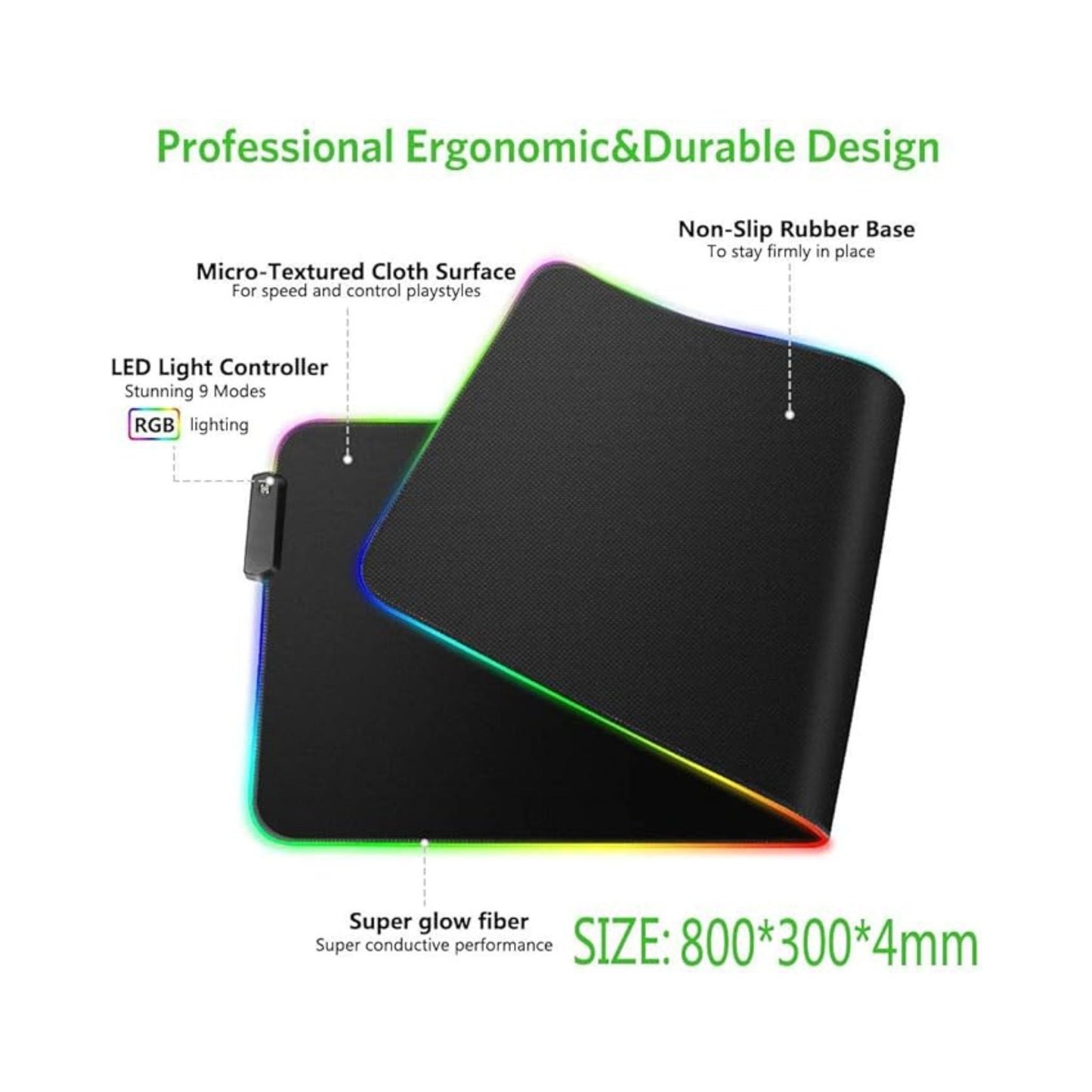 RGB Gaming Mouse Pad, Extra Large Soft Led Extended Mouse pad (10 Lighting Modes), anti-slip Rubber Base Computer Keyboard Mat | FG0313 - B07QNDFV1V