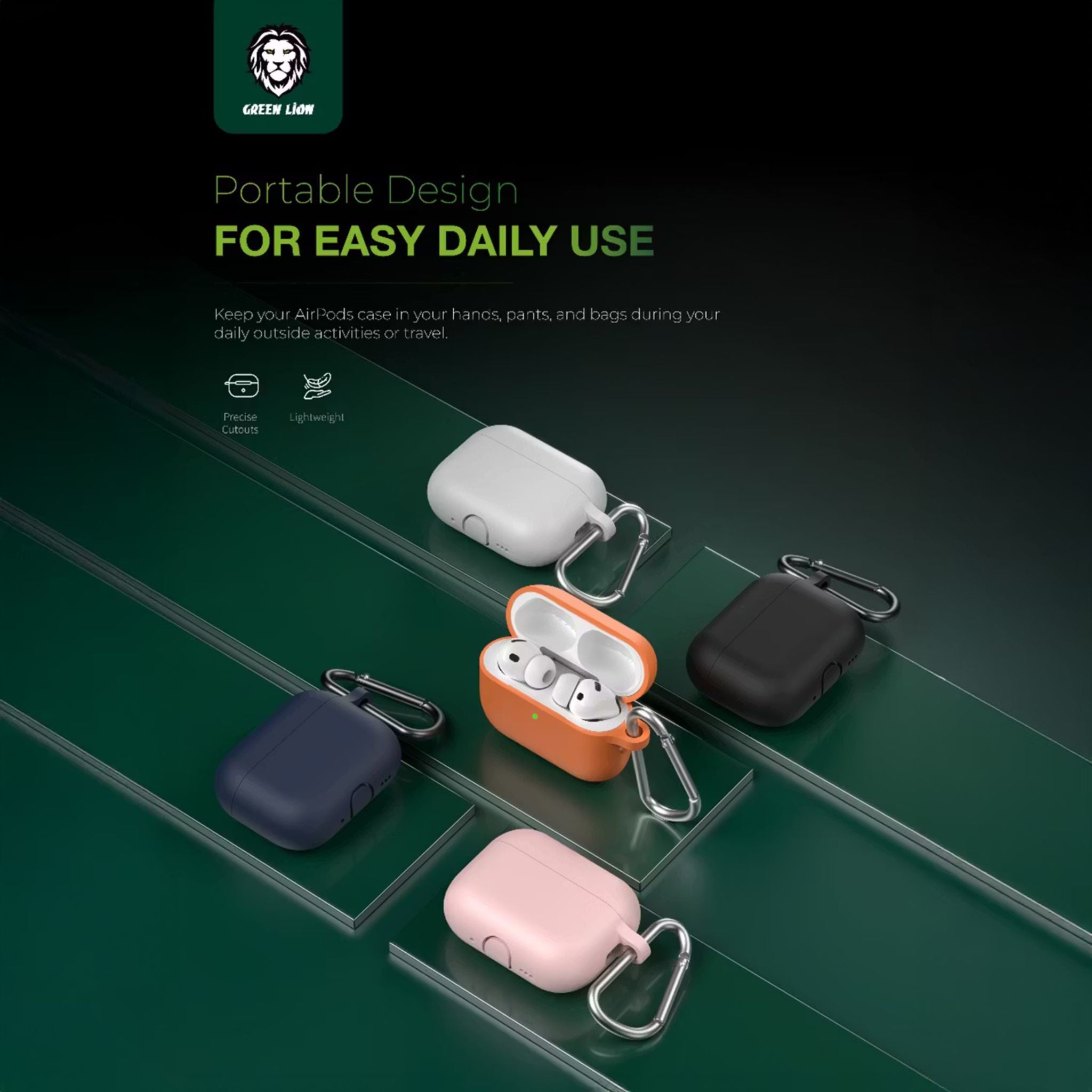 Green Lion Berlin Series Silicone Case for AirPods Pro 3 with Portable Metal Carabiner, 360° Full Protection, Seamless Fit, Skin-Friendly Touch, One-Piece Design, Anti-Scratch, Shockproof - Pink