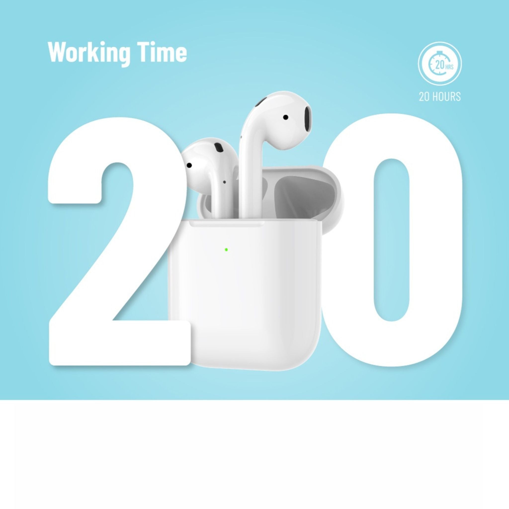Porodo Blue Deep Bass Wireless Earbuds 2, One-Step Pairing, Comfortable Fit, Independent Earbuds, Touch Control, Deep Bass - White