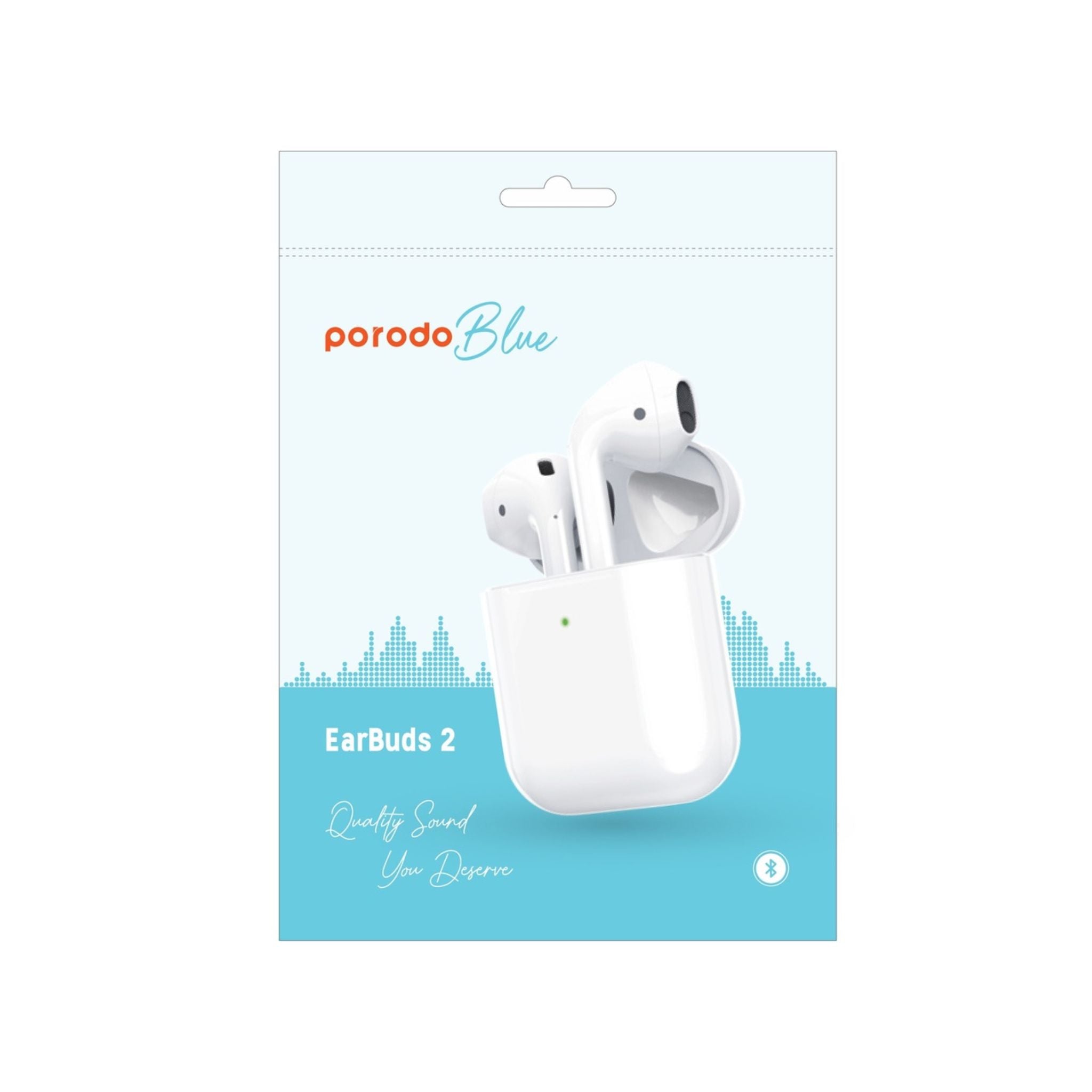 Porodo Blue Deep Bass Wireless Earbuds 2, One-Step Pairing, Comfortable Fit, Independent Earbuds, Touch Control, Deep Bass - White