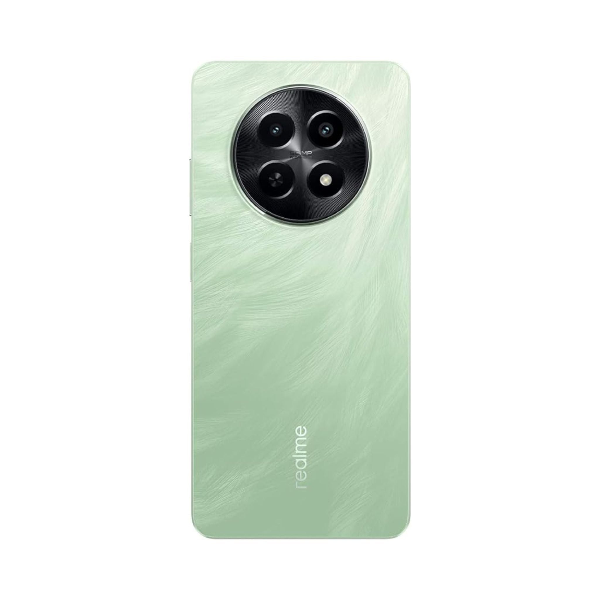 Green smartphone with camera module on a white background