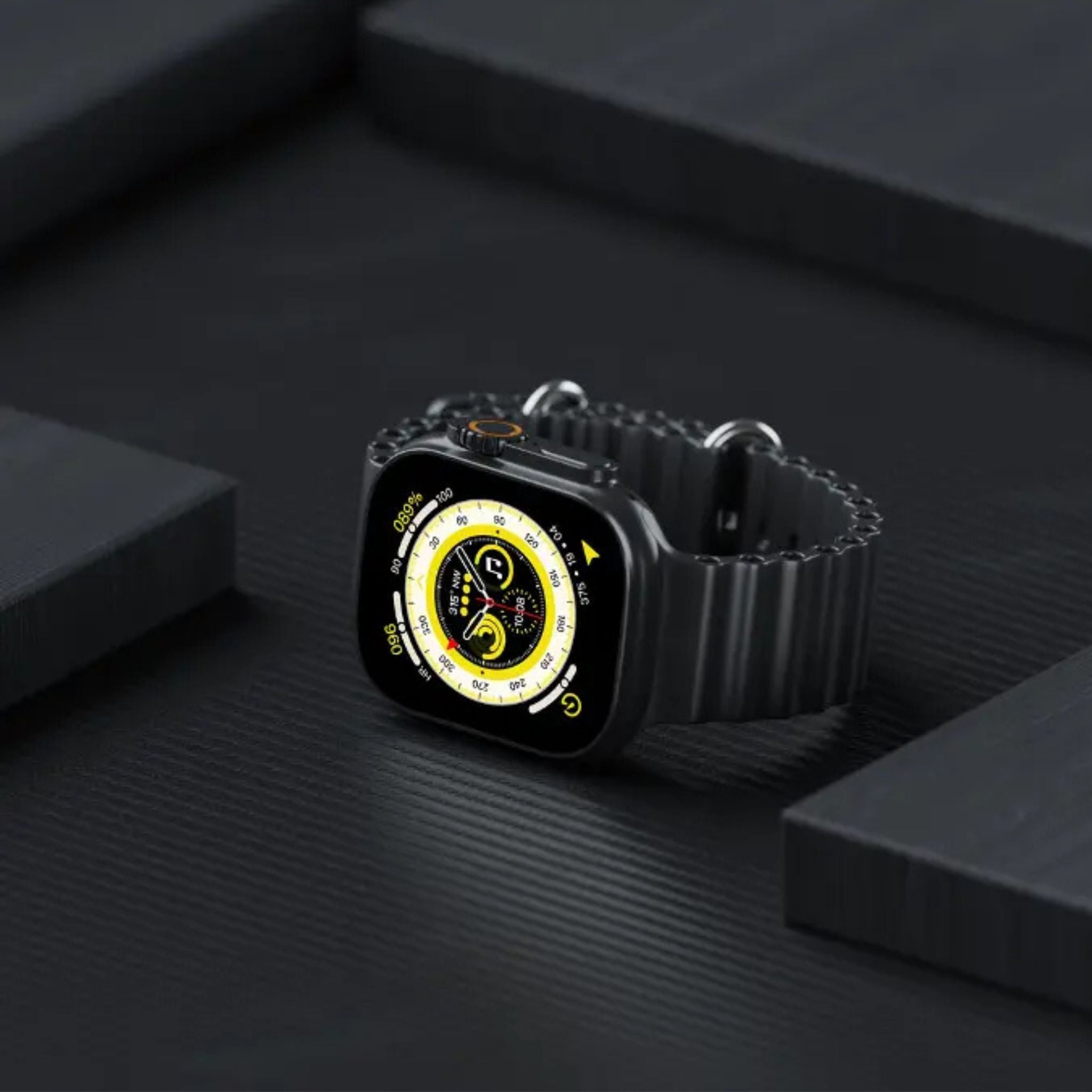 Porodo Ultimo Smart Watch, 2.1", 15 Days Working Time, 3 Hours Charging Time, Bluetooth 3.0 & 5.0, Voice Assistant, Android & iOS Compatible - Titanium Bezel & Black Band