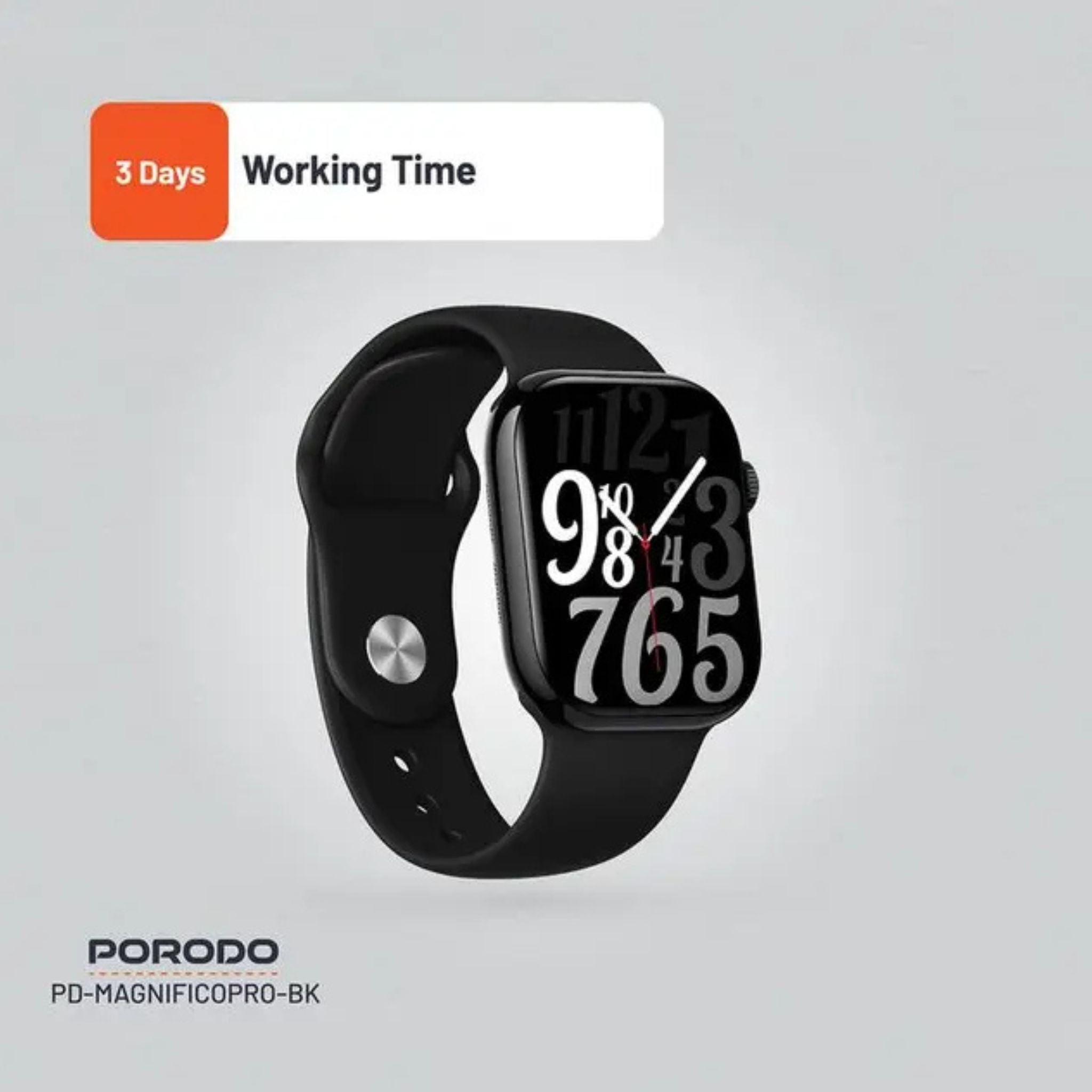 Porodo MagnificoPro Smart Watch with Dual Straps,Up to 5 Days of Working Time,Activity Tracker & Health Monitoring, Apps Notification, Camera Shutter, Voice Assistant, Multiple Sports Mode - Black