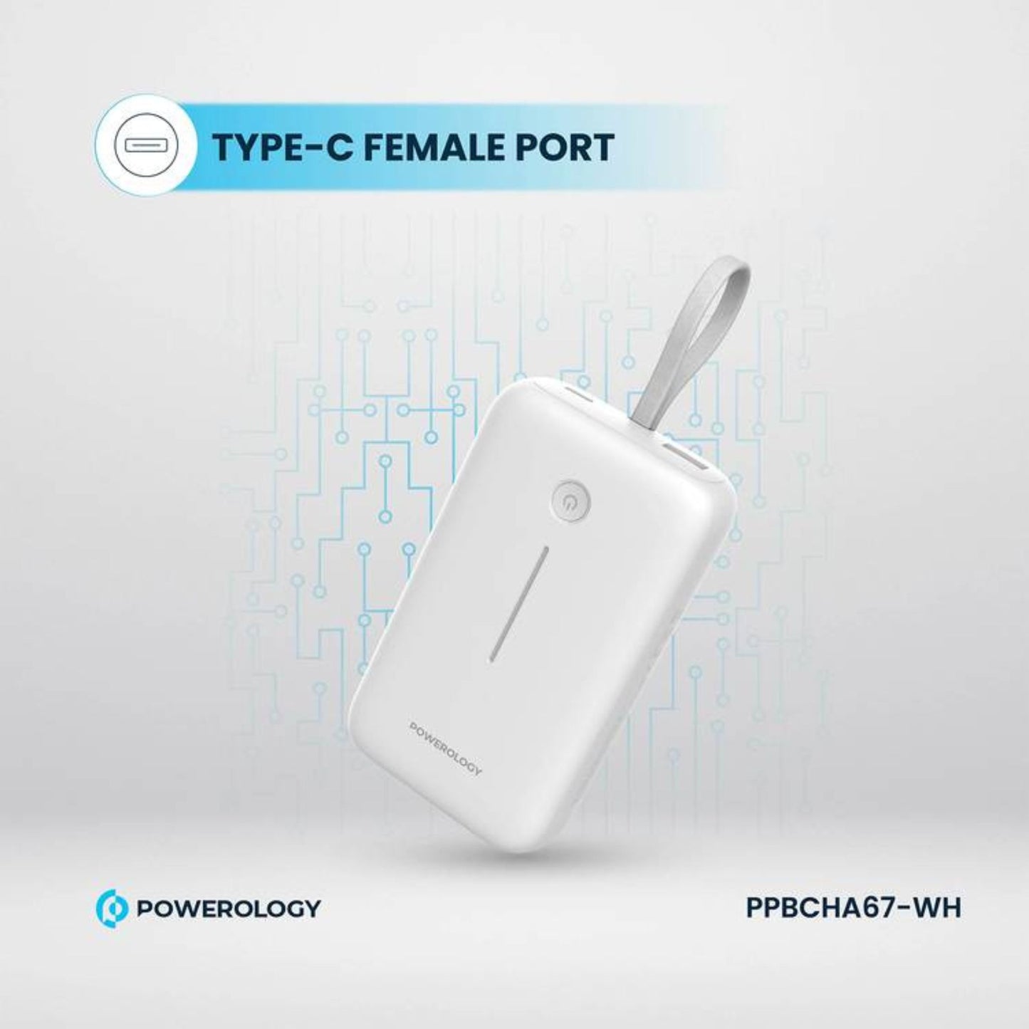Powerology 20000mAh Power Bank with Detachable USB-C Wire, 30W Power Delivery, 3-Device Charging, Long Time Standby, Universal Phone Compatibility, Built-in Safeguards - White