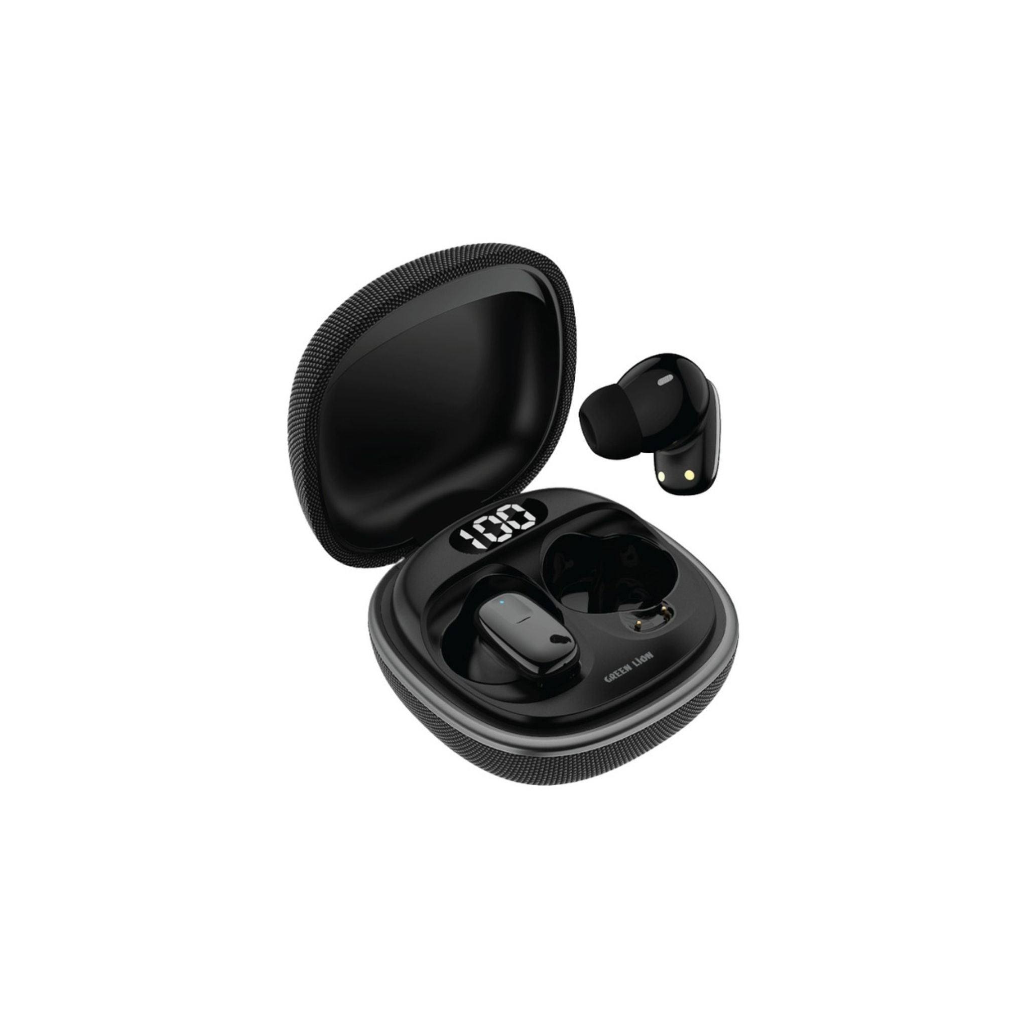 Green Lion Siena True Wireless Earbuds, Multi-Function Touch, LED Digital Display, IPX5 Water Resistance, Environmental Noise Cancellation, 6 Hours Play Time, Bluetooth 5.4 Version - Black