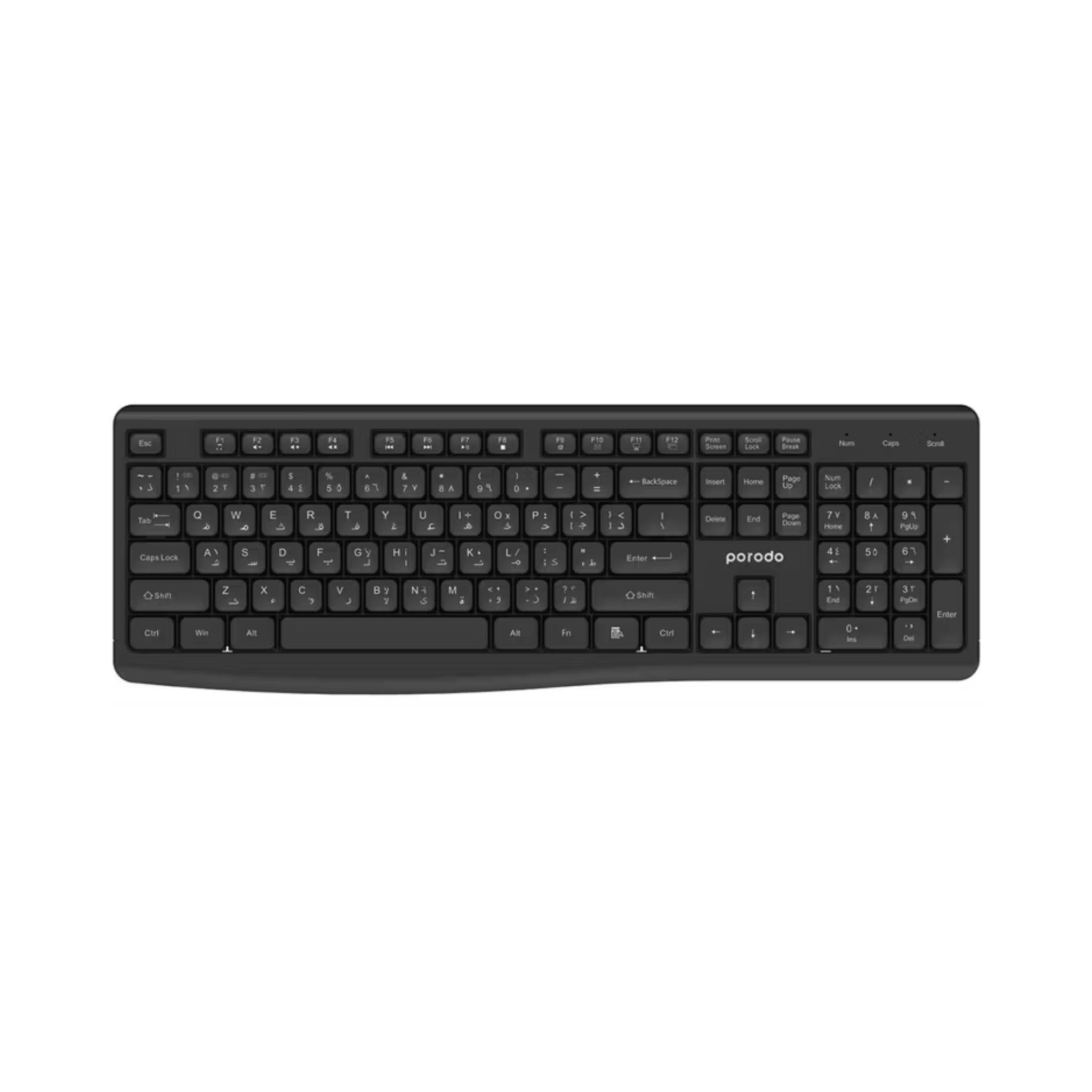 Porodo Dual Mode Wireless Keyboard & Mouse Set with Bluetooth Connection, Wireless 2.4GHz Connectivity, 104 Keys, 4 Mouse Buttons, Arabic & English Layout - Black