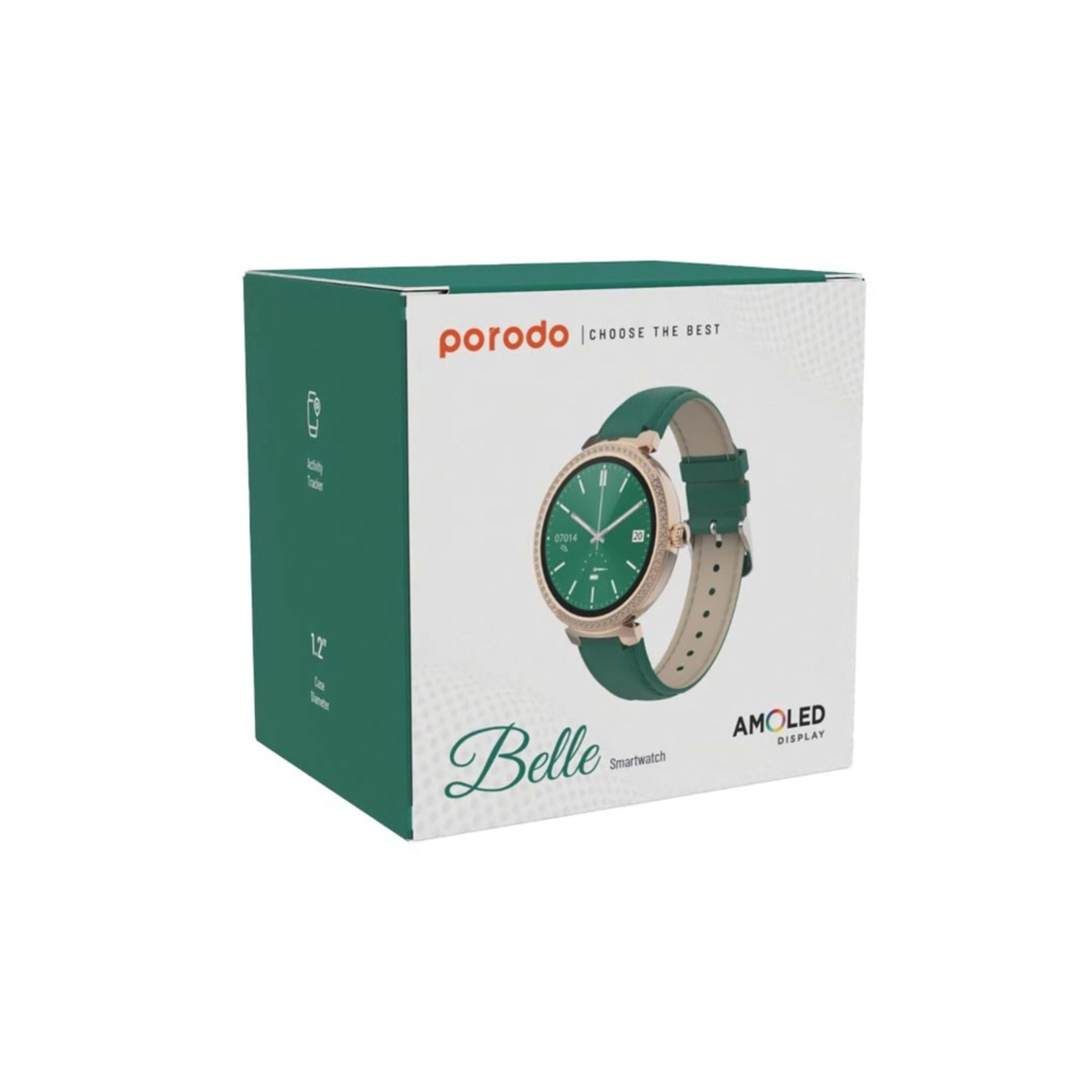 Porodo Belle Lady Smart Watch Rose Gold Dial, Bluetooth V5.4, Zinc Alloy + ABS Material, 1.19" Screen Size, AMOLED Display, Activity Tracker - Green