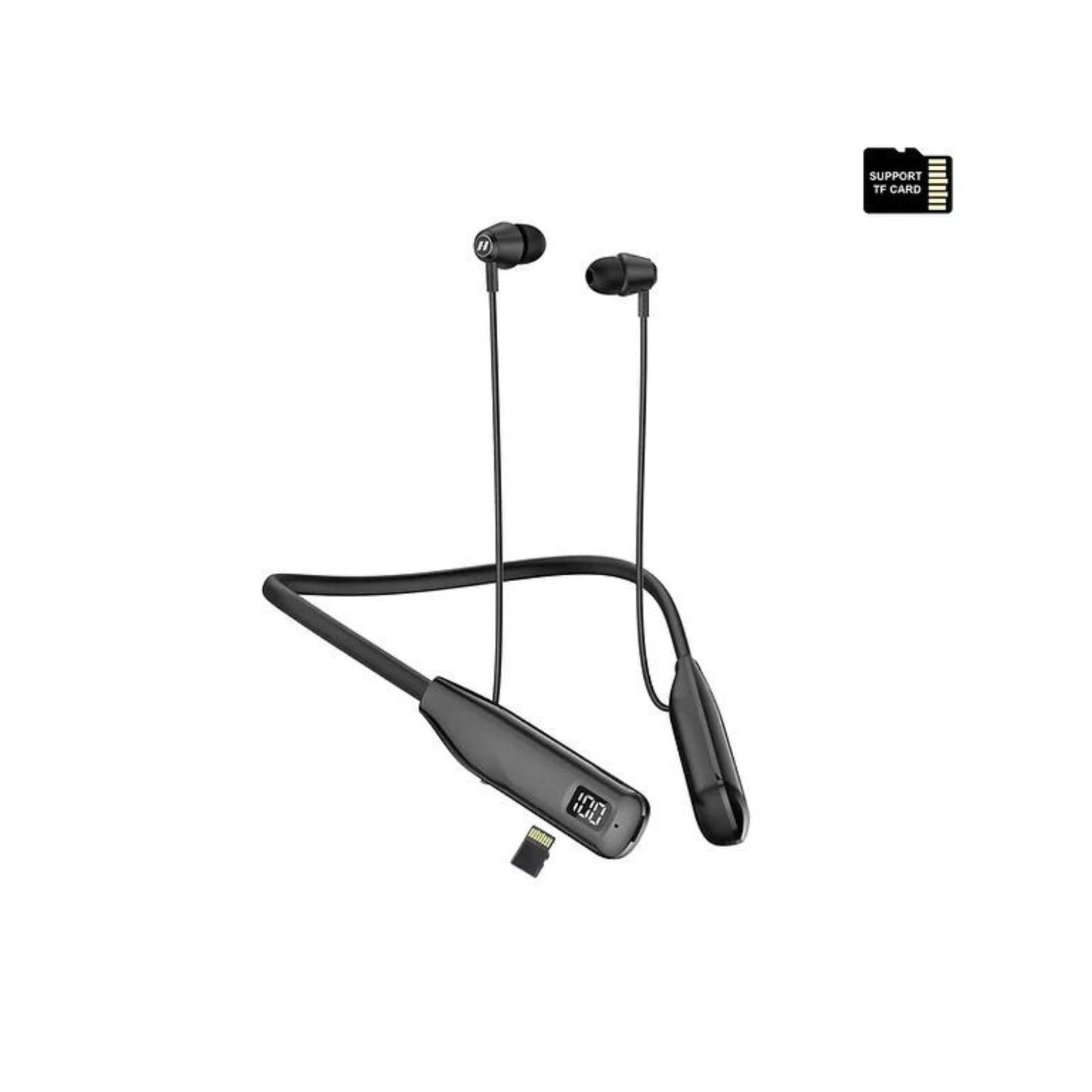 Haino Teko Germany HN110 Bluetooth Neck Band Earphone 110 Hours Music With High Bass Sound Quality Super Clear Mic and Support TF Card_Black