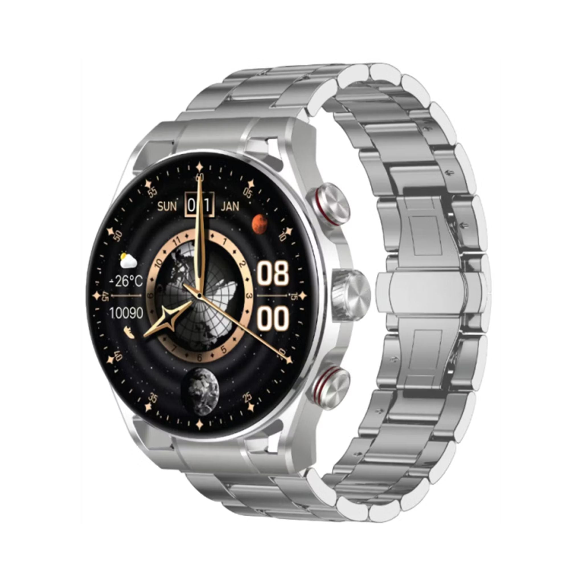 Green Lion Chrono Pro Smart Watch with 1.6" AMOLED Display, 360mAh Battery, Up to 7 Days Working Time, 1000nits Brightness, Activity Tracking, Health Monitoring, Stop Watch & Alarm Clock - Silver