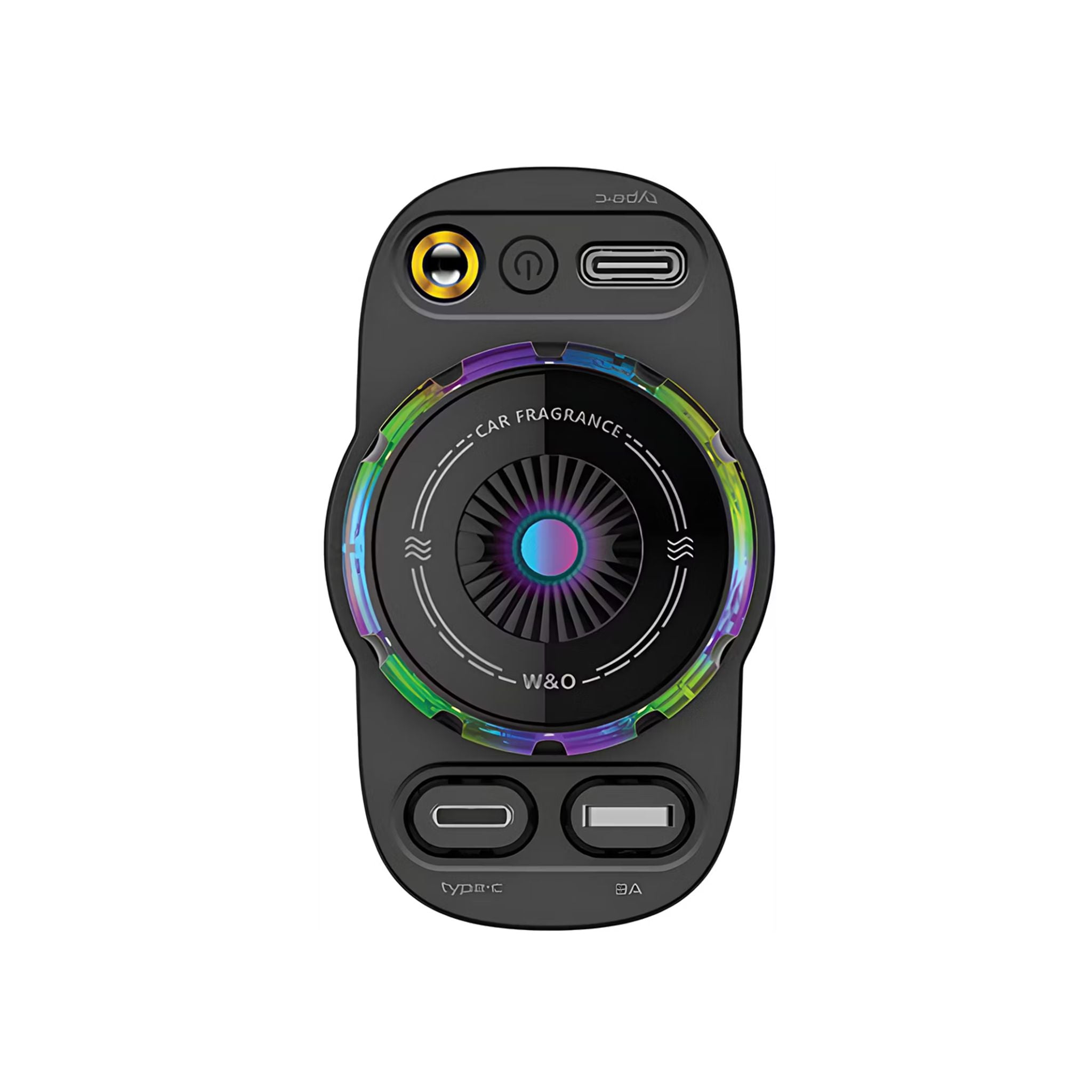 Porodo Aromaglow 120W Car Charger with Aromatherapy Diffuser, Fast Charge Support, PD 30W, 180° Adjustable Head, 2× 80cm Retractable Cables, Type-C Port, ABS + PC & Aluminum Alloy Material, LED Starry Lights, RGB Light - Black