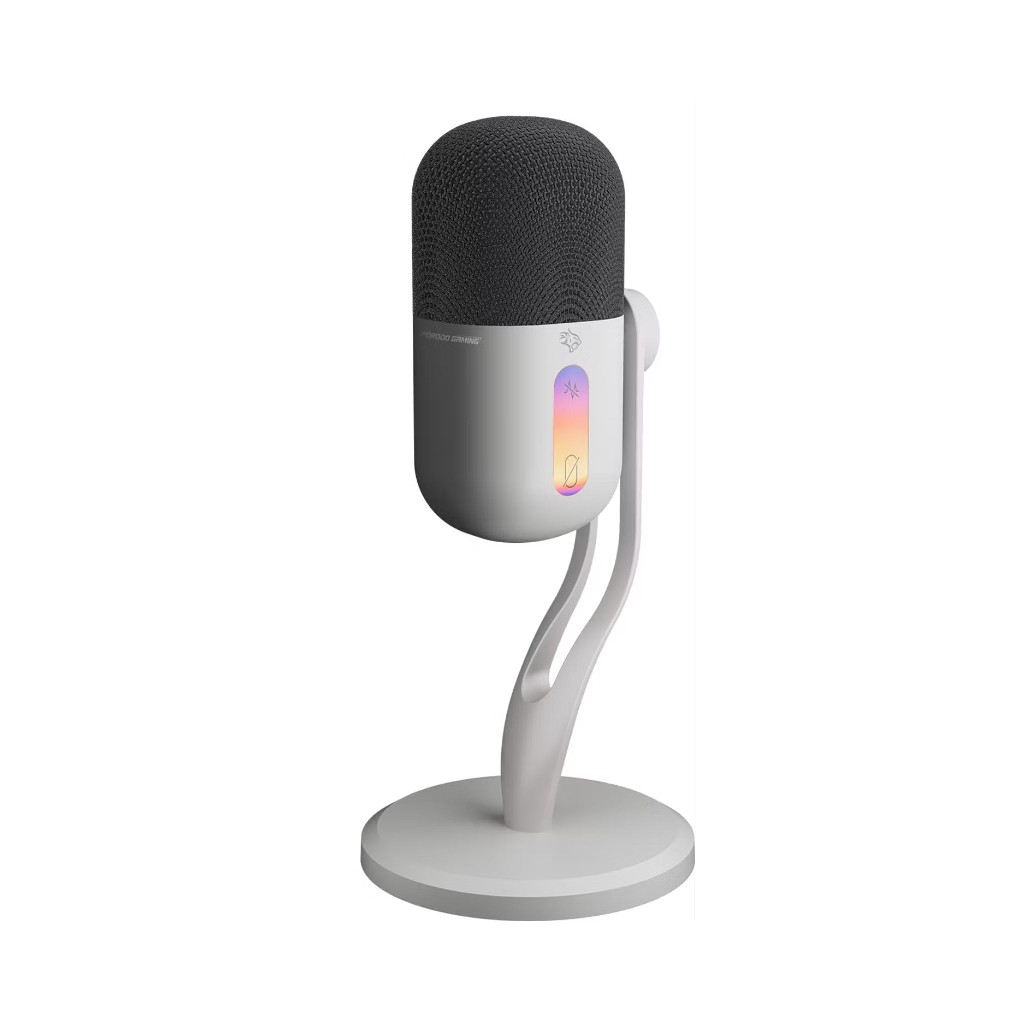 Porodo Gaming Elyx RGB Condenser Microphone with Noise Suppress Button, Adjustable Angle, Crystal Clear Recording, Mute Button, High Sampling Rate, High-Quality Sound, Plug & Play - White