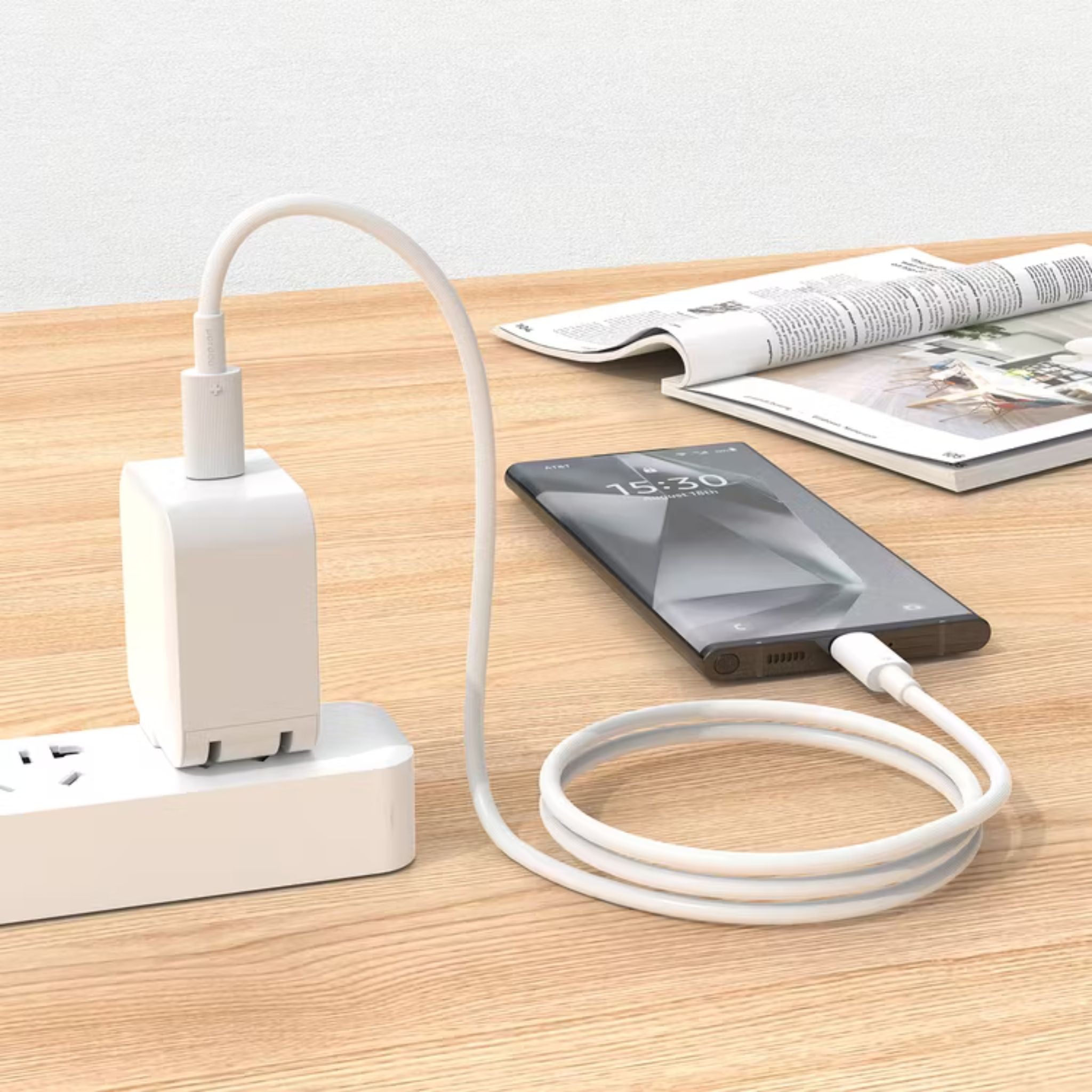 Porodo USB-C to USB-C PVC Cable, 480Mbps Transfer Speed, 60W Power Delivery, more than 15000 Bends Life Span, 1.2m Cable Length, Tangle Free - White