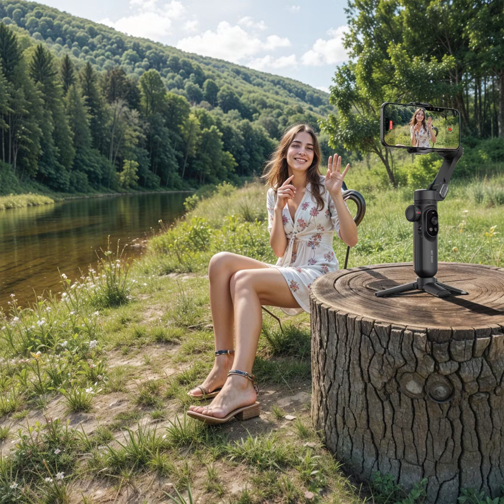 Green Lion New York Gimbal Smart Face Tracking with 6 Shooting Modes, Focus & Zoom Control, 310° Pan Rotation, 250g Load Capacity, Built-in Fill Light - Black