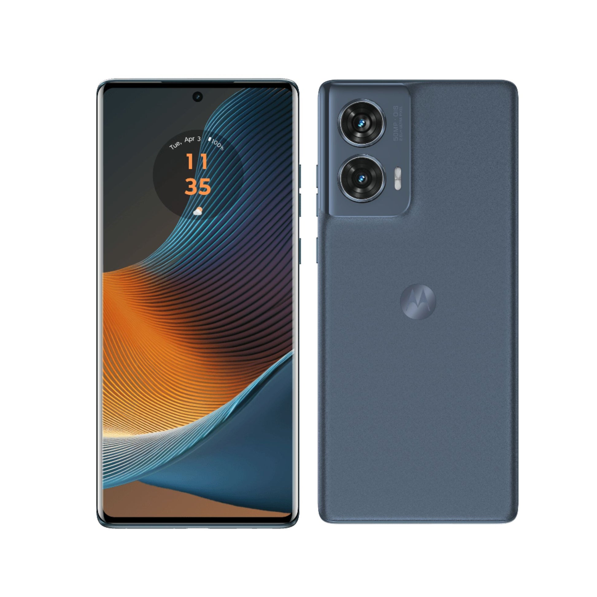 Smartphone showing front and back on a white background