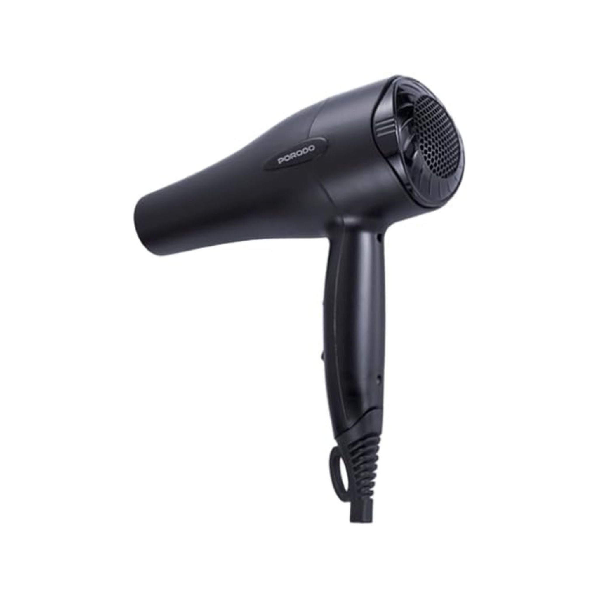 A black Porodo Lifestyle 1200W hair dryer with a 1.8M cable.