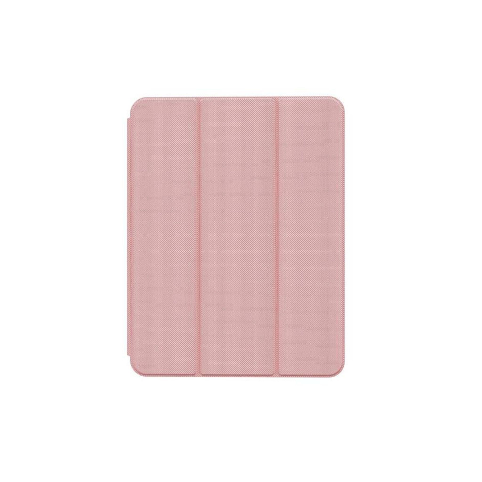 A pink Green Lion Hogo Premium Case for iPad Air with a magnetic smart cover and tri-fold stand design.