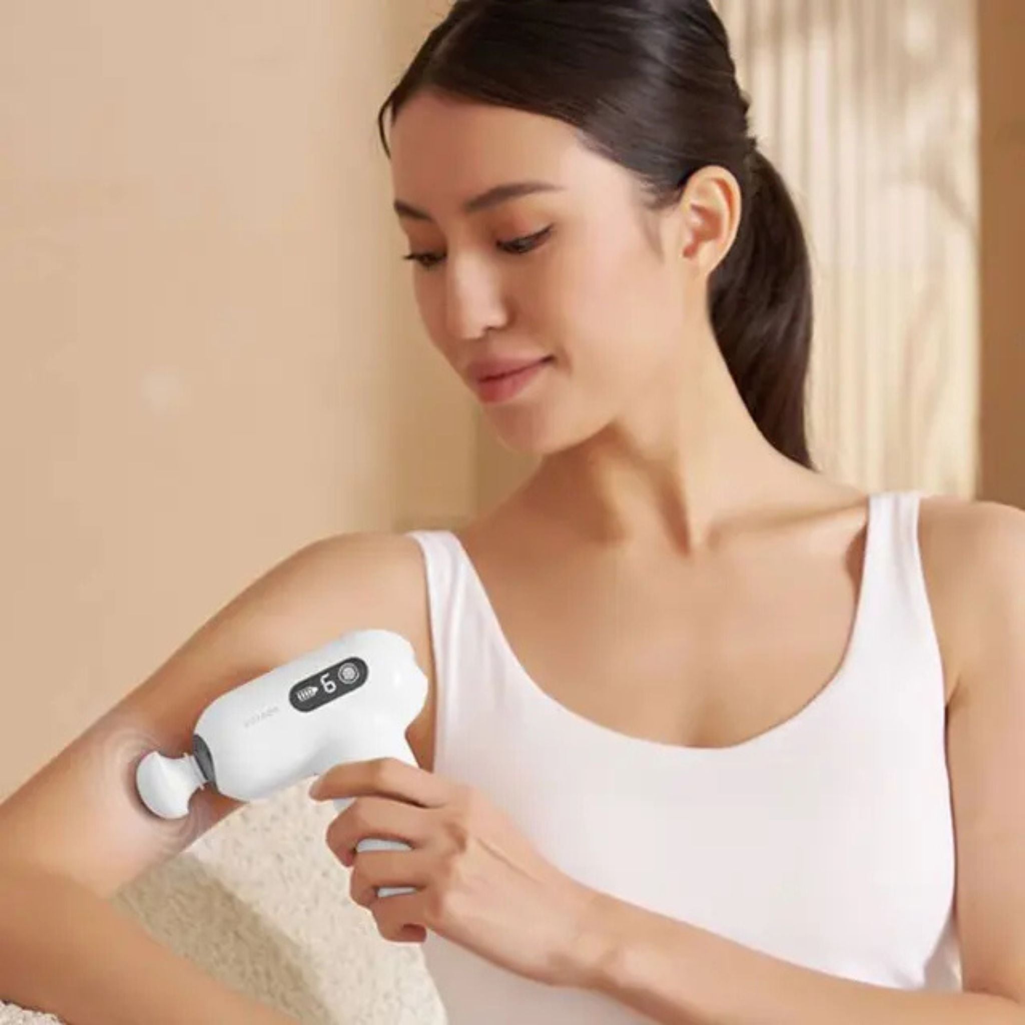 Porodo Lifestyle Active Precision Massager, Portable & Lightweight, Digital Touch Display, 6 Adjustable Speed, Low Noise Design, 4 Hours Working Time, 6mm Massage Stroke - White