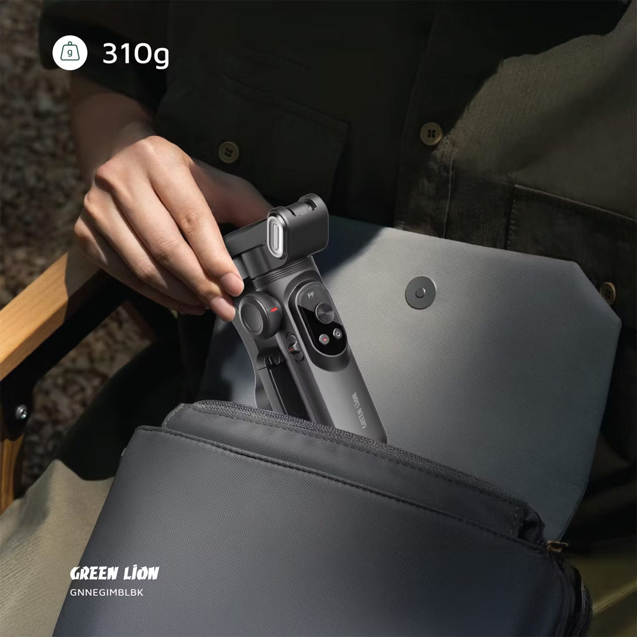 Green Lion New York Gimbal Smart Face Tracking with 6 Shooting Modes, Focus & Zoom Control, 310° Pan Rotation, 250g Load Capacity, Built-in Fill Light - Black