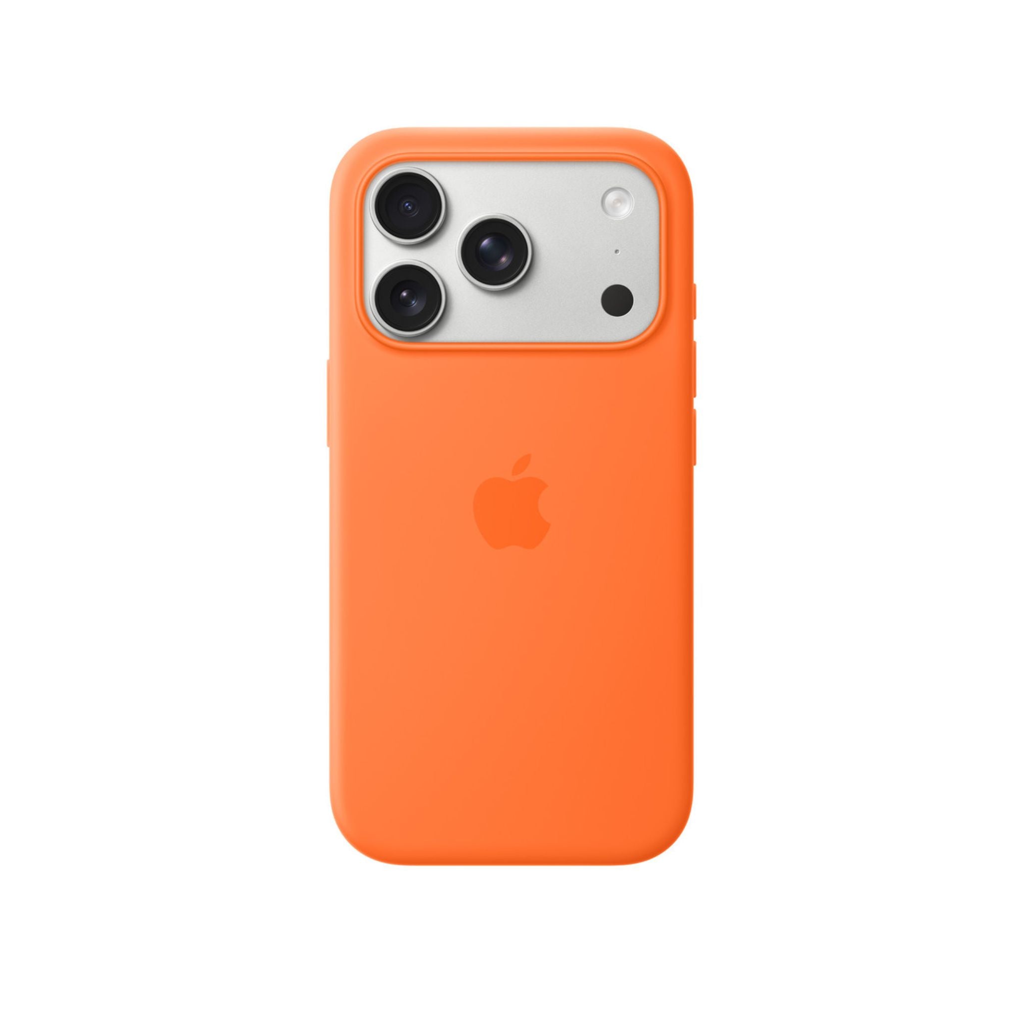 Orange phone case with Apple logo on a white background